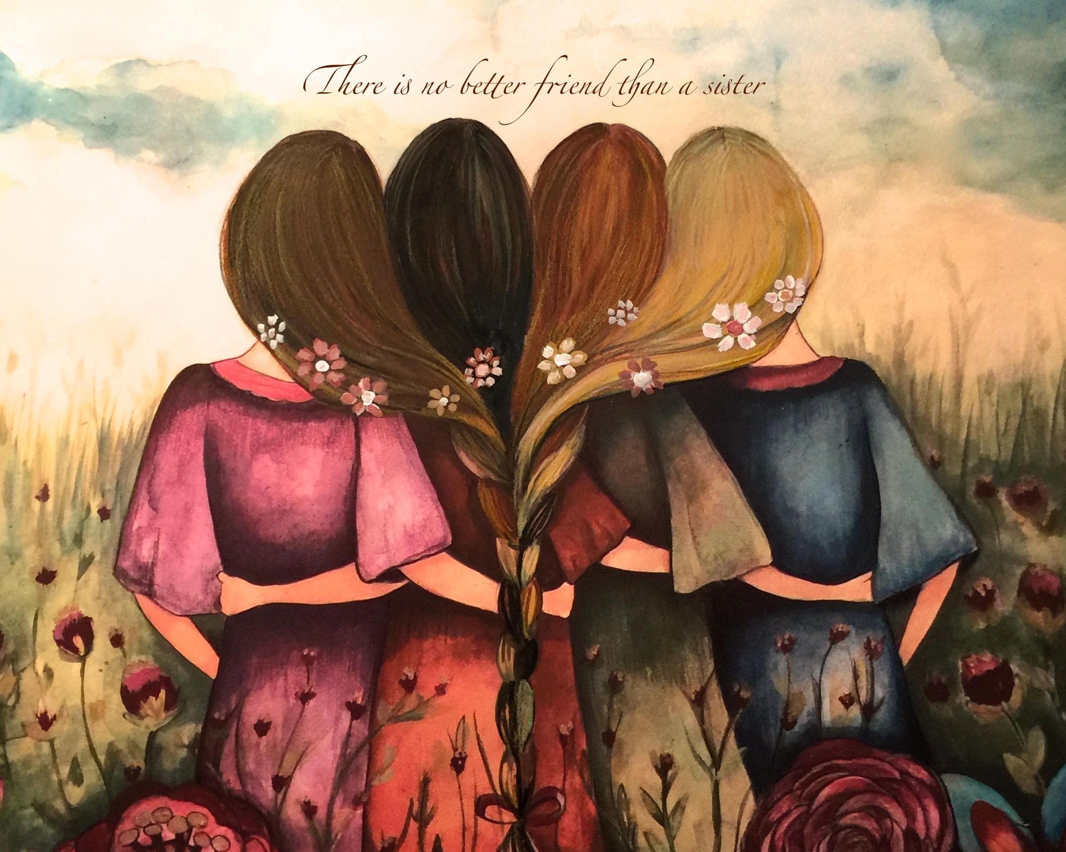 There is no better friend than a sister Art by Claudia Tremblay. Drawings of friends, Sisters art, Bff drawings