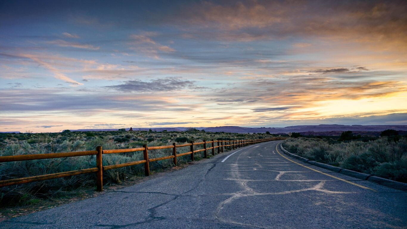 Sunset Open Road Colorful Sky 1366x768 Resolution HD 4k Wallpaper, Image, Background, Photo and Picture