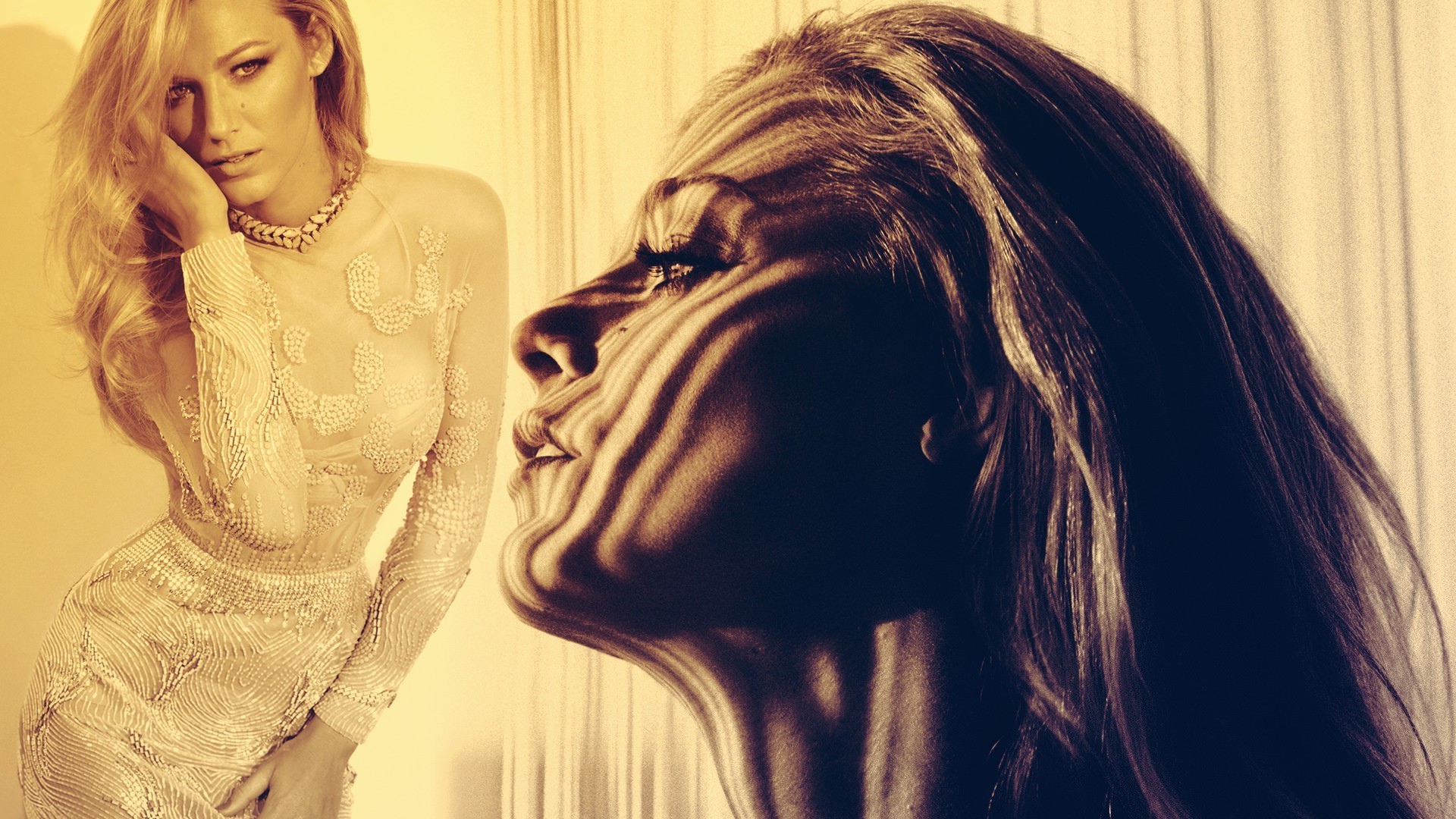 Blake Lively, Sepia, Dress, Face, Blonde Wallpaper HD / Desktop and Mobile Background