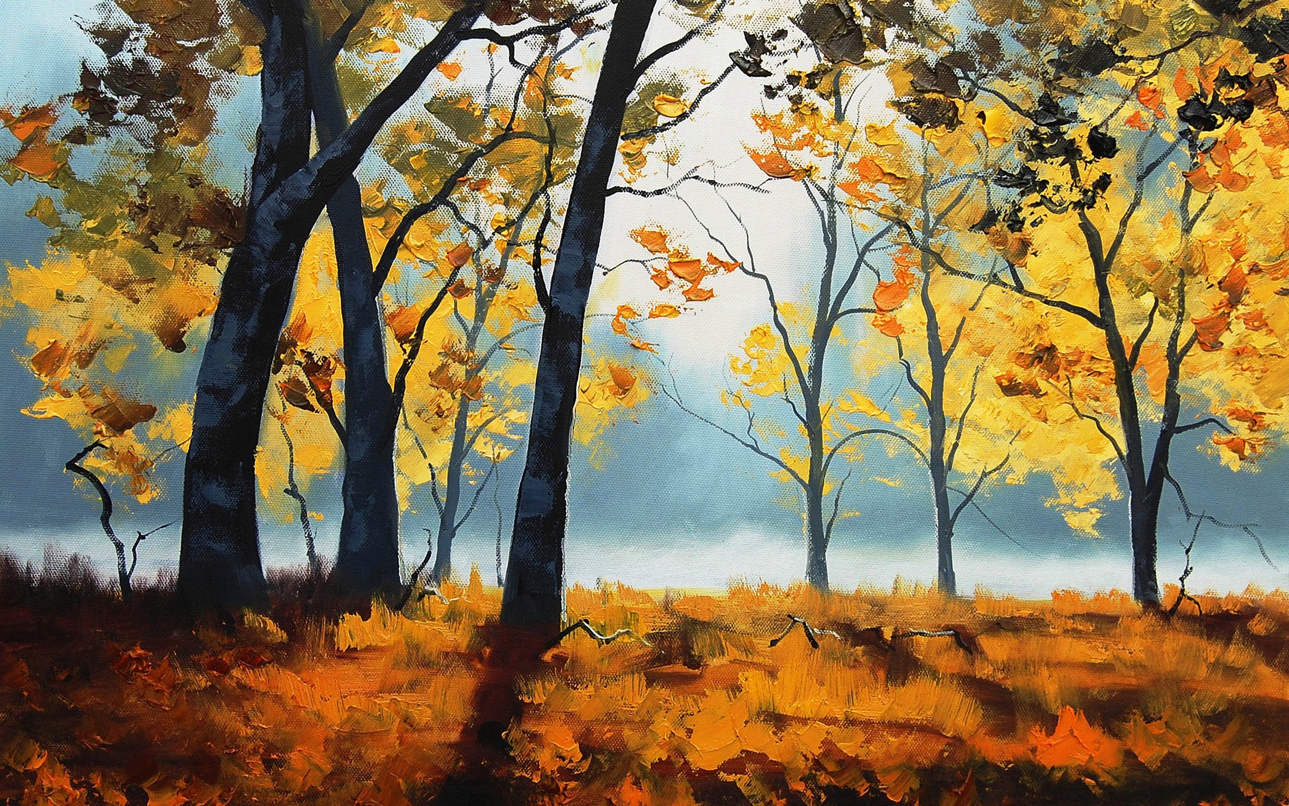 Art In The Morning Autumn Trees Woodland Painting