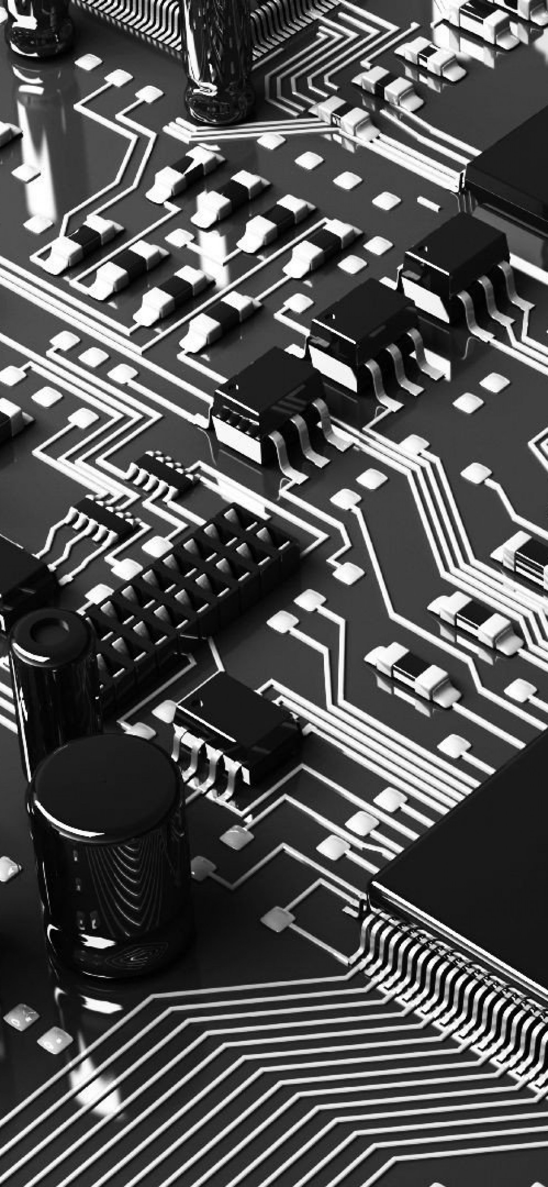 Download 1125x2436 Motherboard, Black And White Wallpaper for iPhone 11 Pro & X