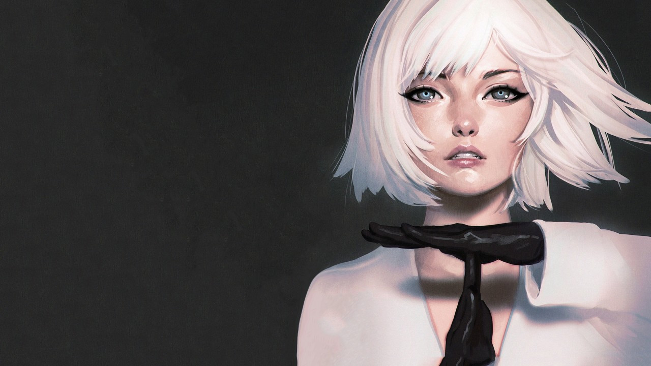 Download 1280x720 Realistic Anime Girl, White Hair, Gloves Wallpaper