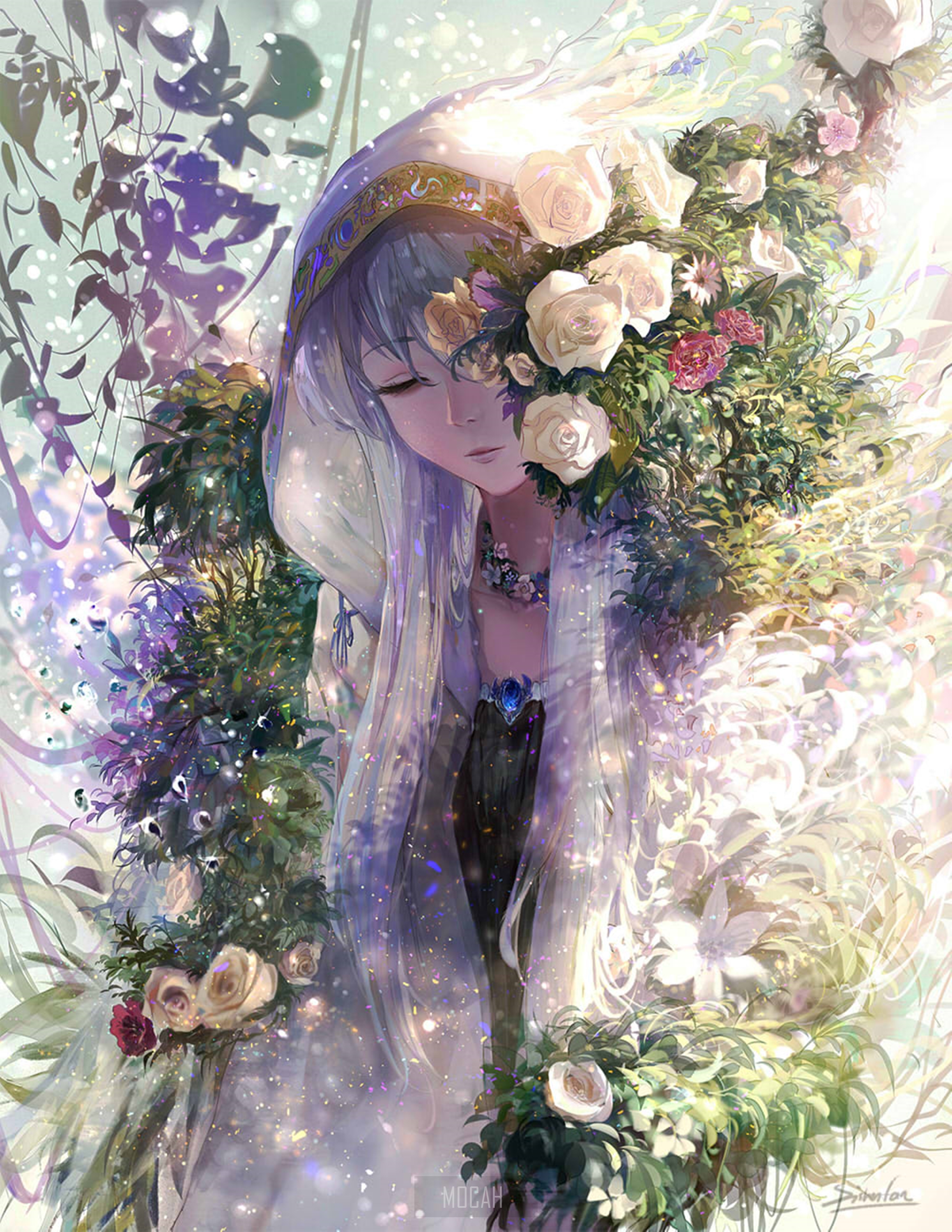 anime, anime girl, flowers, fantasy girl, plants full HD wallpaper, 2318x3000. Mocah HD Wallpaper