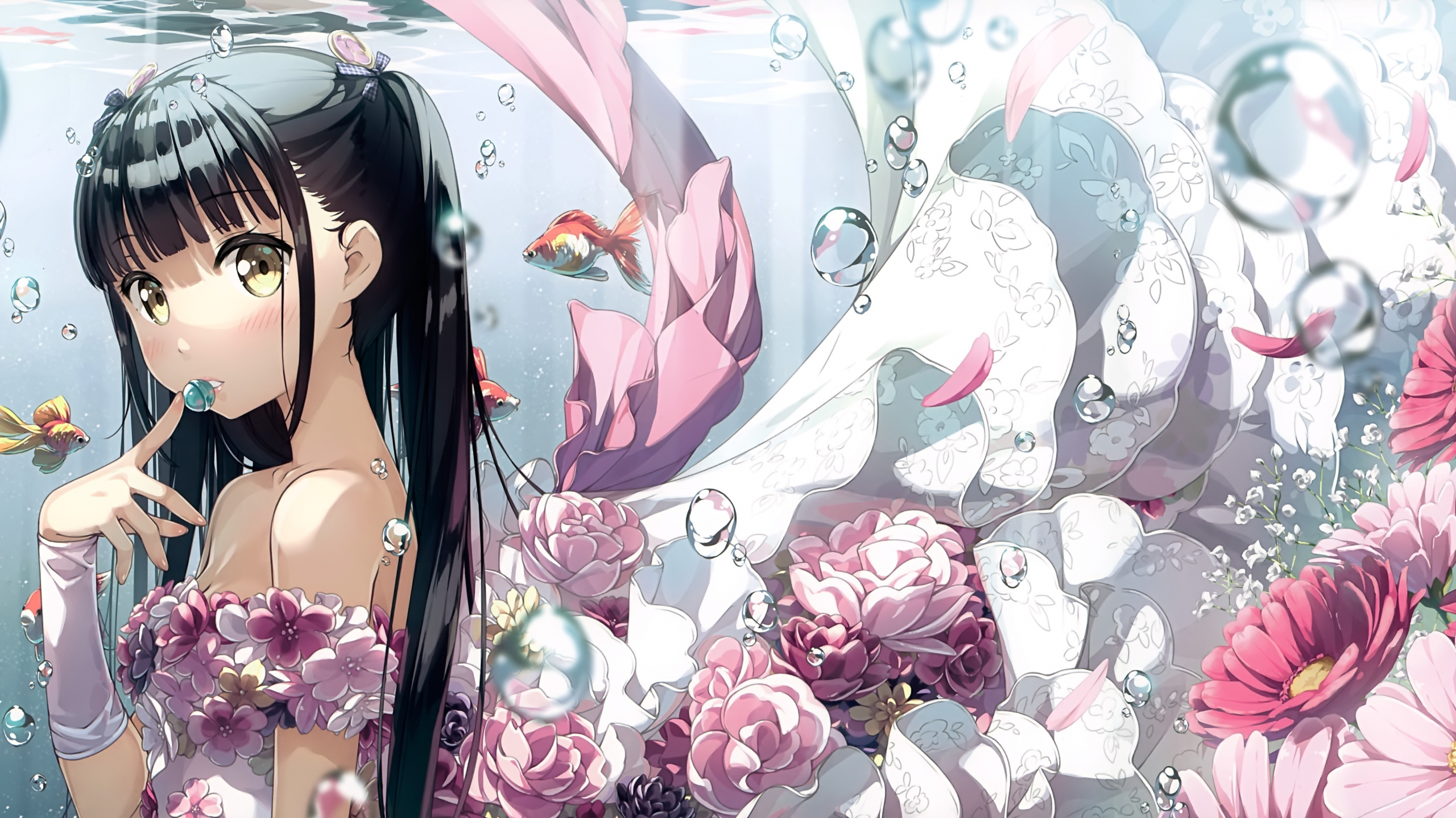 Desktop Wallpaper Underwater, Flowers, Anime Girl, Original, 4k, HD Image, Picture, Background, 863a02