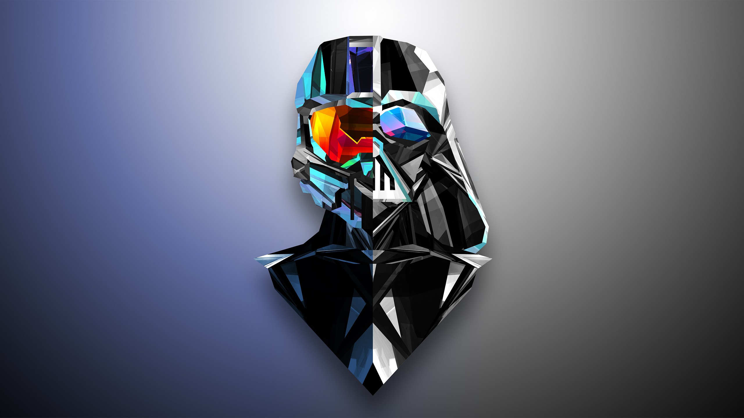 Wallpaper, abstract, low poly, helmet, Halo, Justin Maller, Darth Vader, Master Chief, graphics, 2560x1440 px, computer wallpaper, automotive design, font, personal protective equipment, product design 2560x1440 Wallpaper