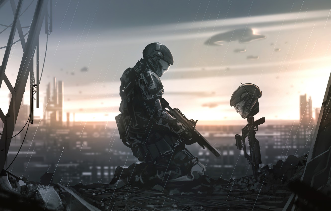 Wallpaper rain, soldiers, helmet, Halo Halo 3: ODST image for desktop, section игры