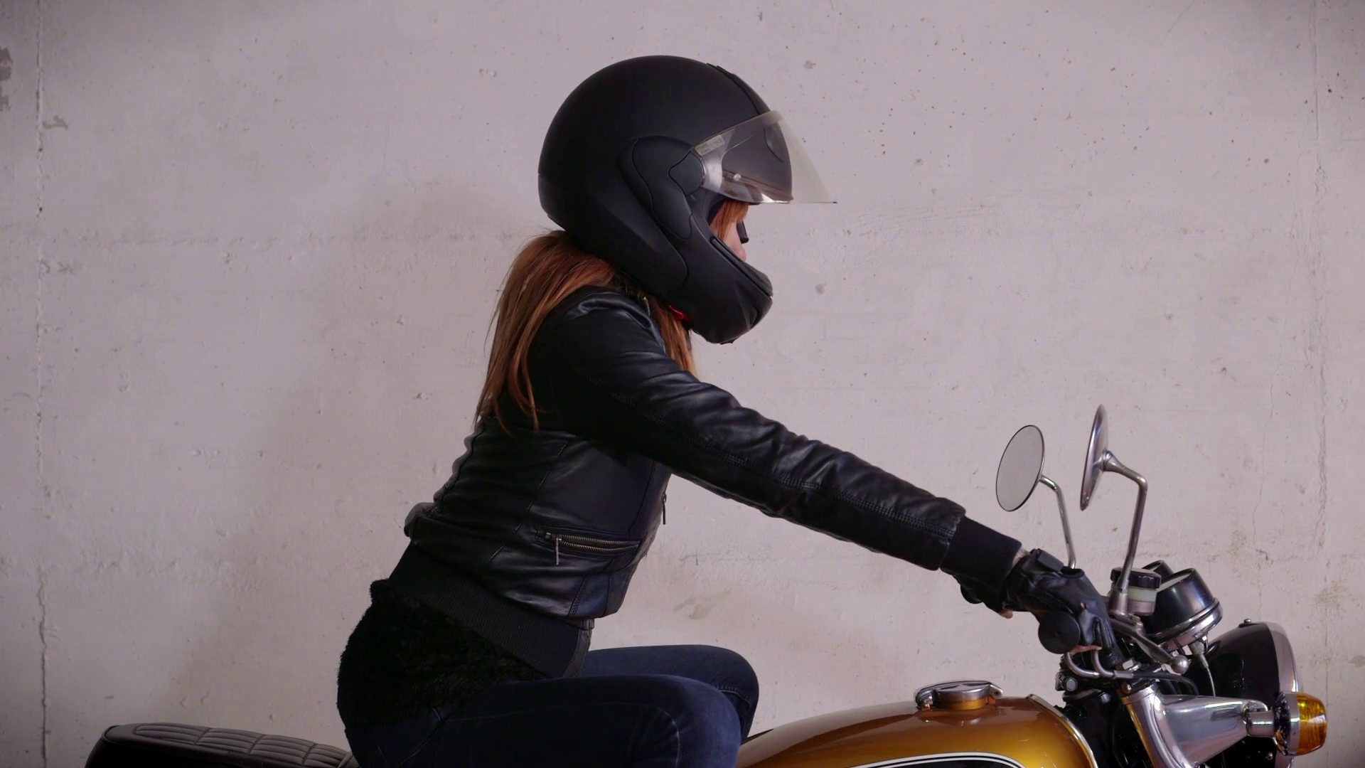 Motorbike Motorcycle Happy Girl Woman Biker Driving Bike With Helmet Stock Video Footage