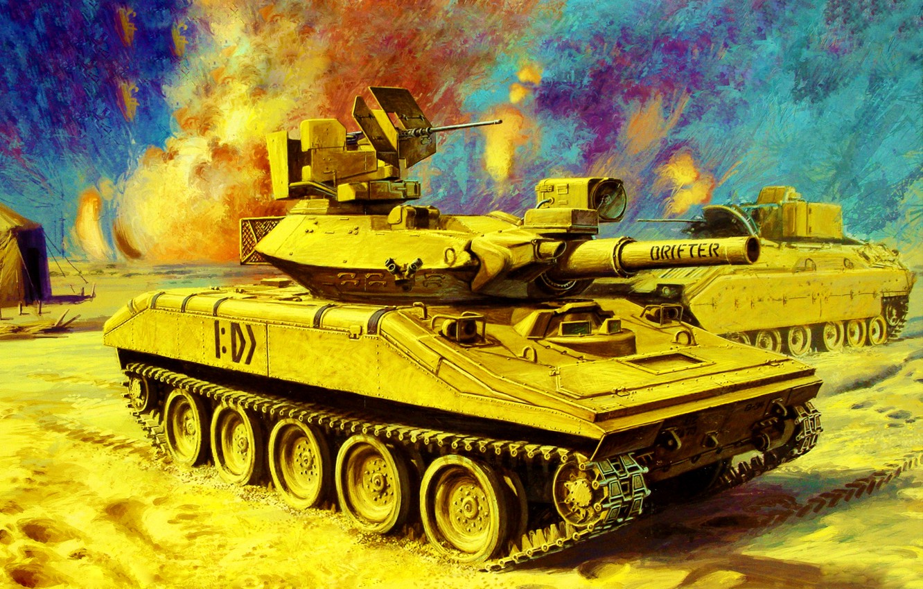 Wallpaper weapon, war, art, painting, tank, M551 Sheridan, desert storm, gulf war image for desktop, section оружие