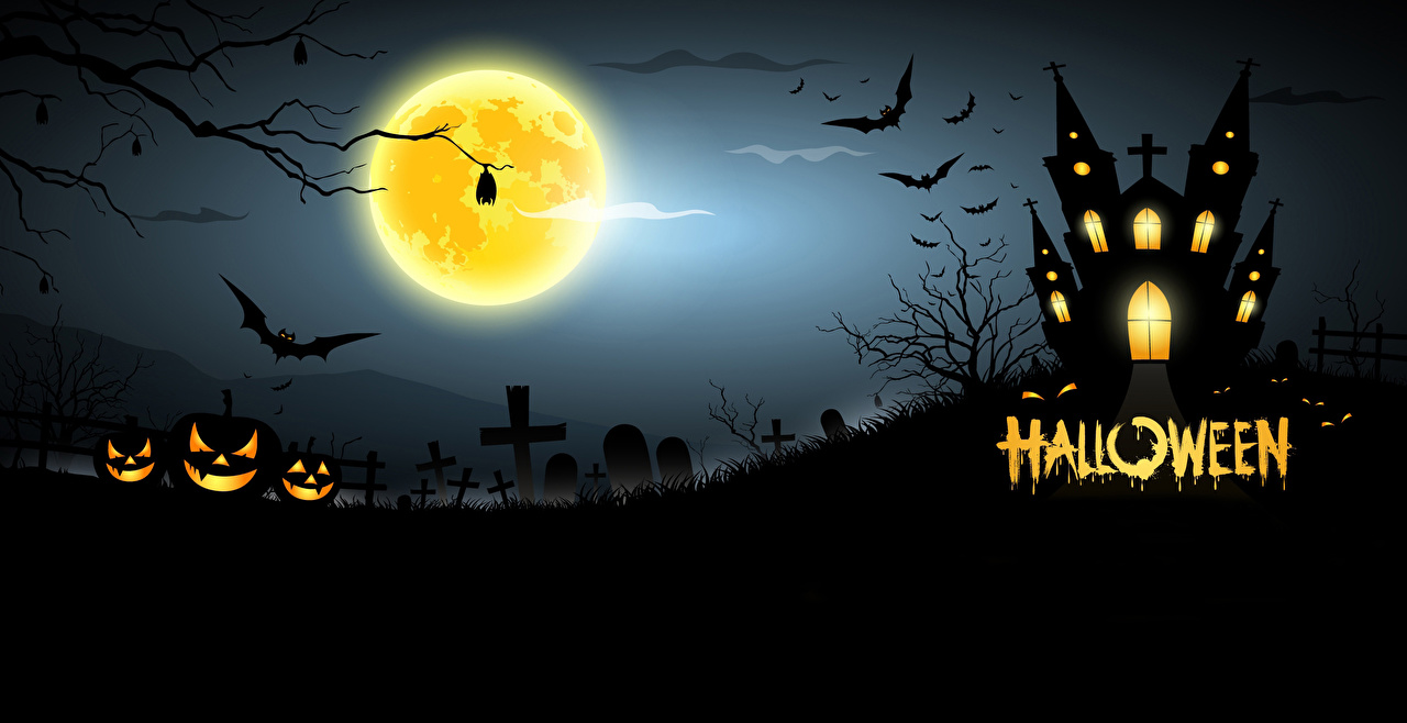 Photos Bats Castles Halloween Moon night time Holidays