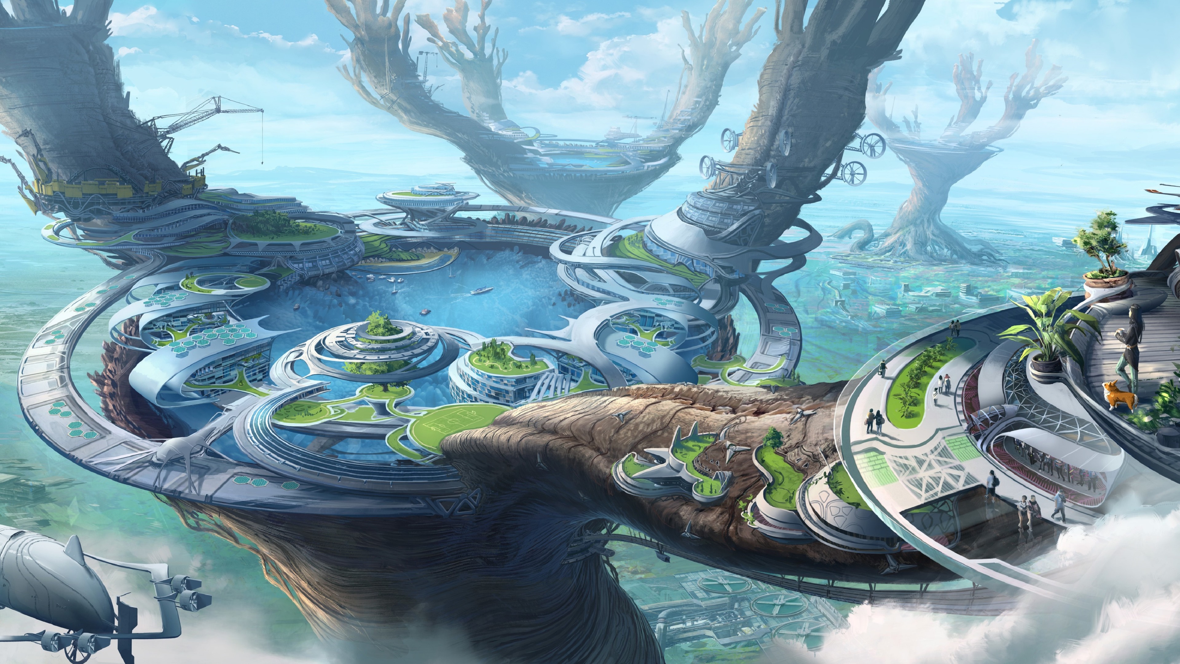 Wallpaper Fantasy World, Future Style, City, Lake, Chamberlain Keen Art
