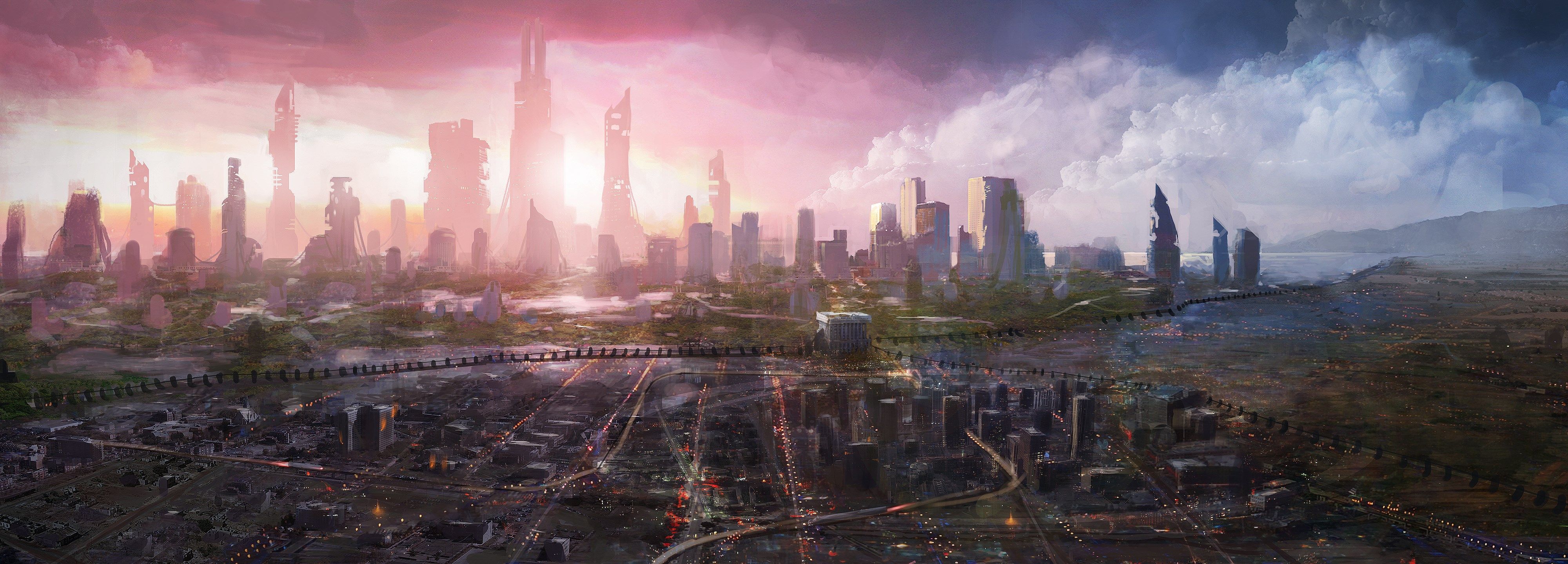 Quality Cool future city picture, 4000x1440 (1423 kB). Steampunk city, Futuristic city, Future city