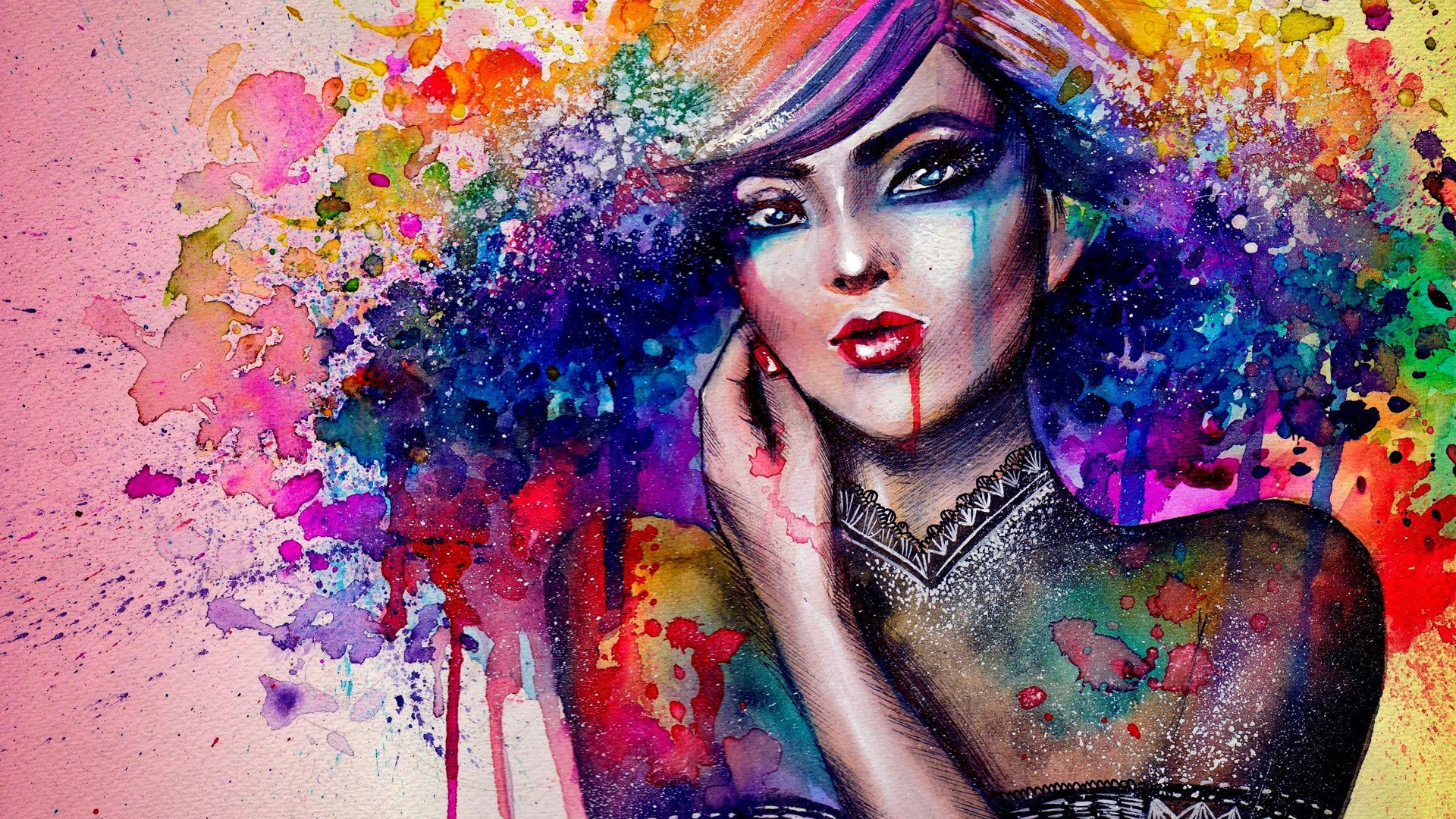 Wallpaper, colorful, painting, illustration, women, artwork, ART, color, modern art, psychedelic art, acrylic paint 1920x1080