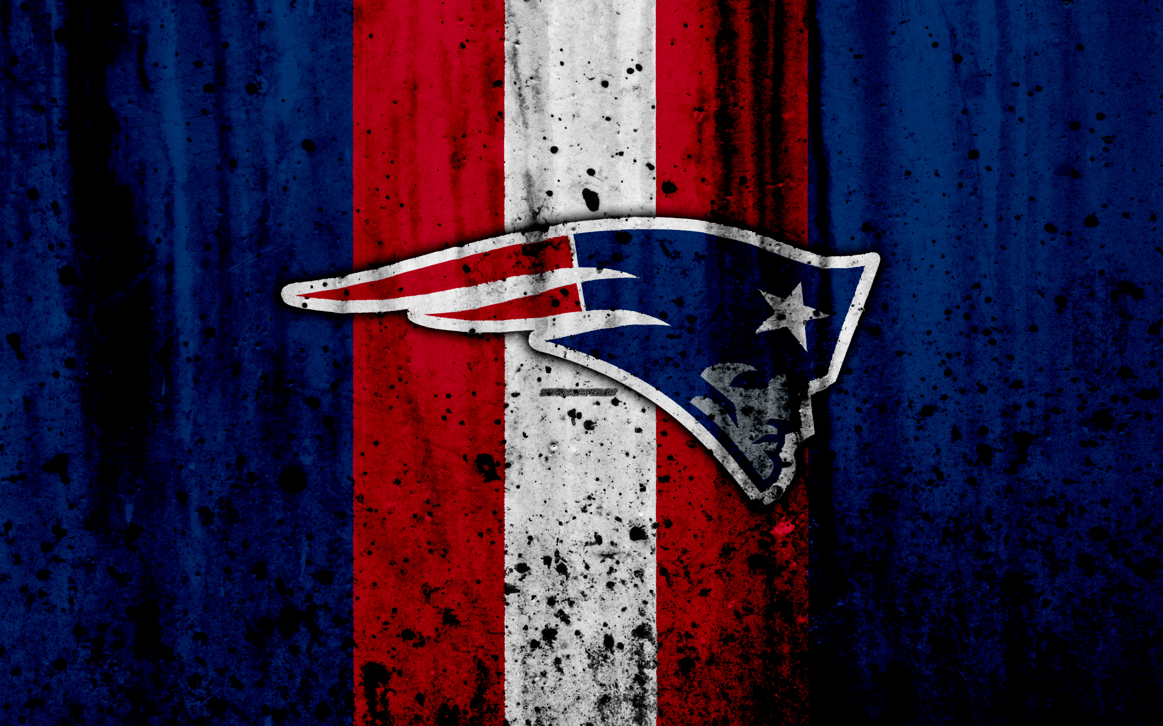 Download wallpaper 4k, New England Patriots, grunge, NFL, american football, NFC, USA, art, stone texture, logo, East Division for desktop with resolution 3840x2400. High Quality HD picture wallpaper