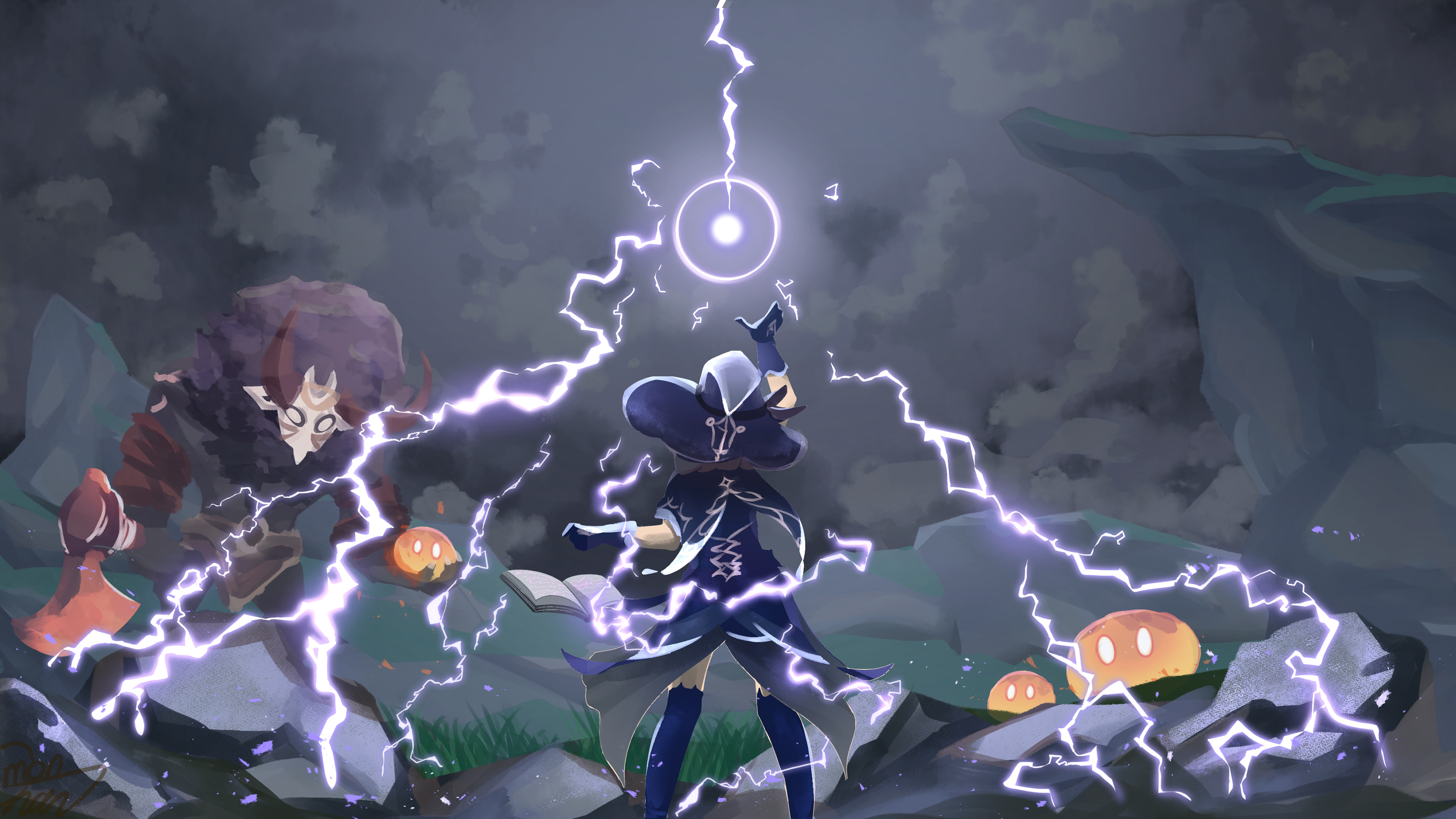 Lisa In Lightning Background 4K HD Genshin Impact Wallpaper