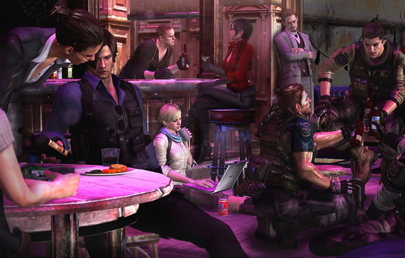 Wallpaper biohazard, party, Capcom, Resident Evil 6, Helena Harper, Chris Redfield, Sherry Birkin, Ada Wong, Jake Muller, Piers Nivans, characters, Leon S. Kennedy, Carla Radames, Derek C. Simmons, Ingrid Hannigan image for