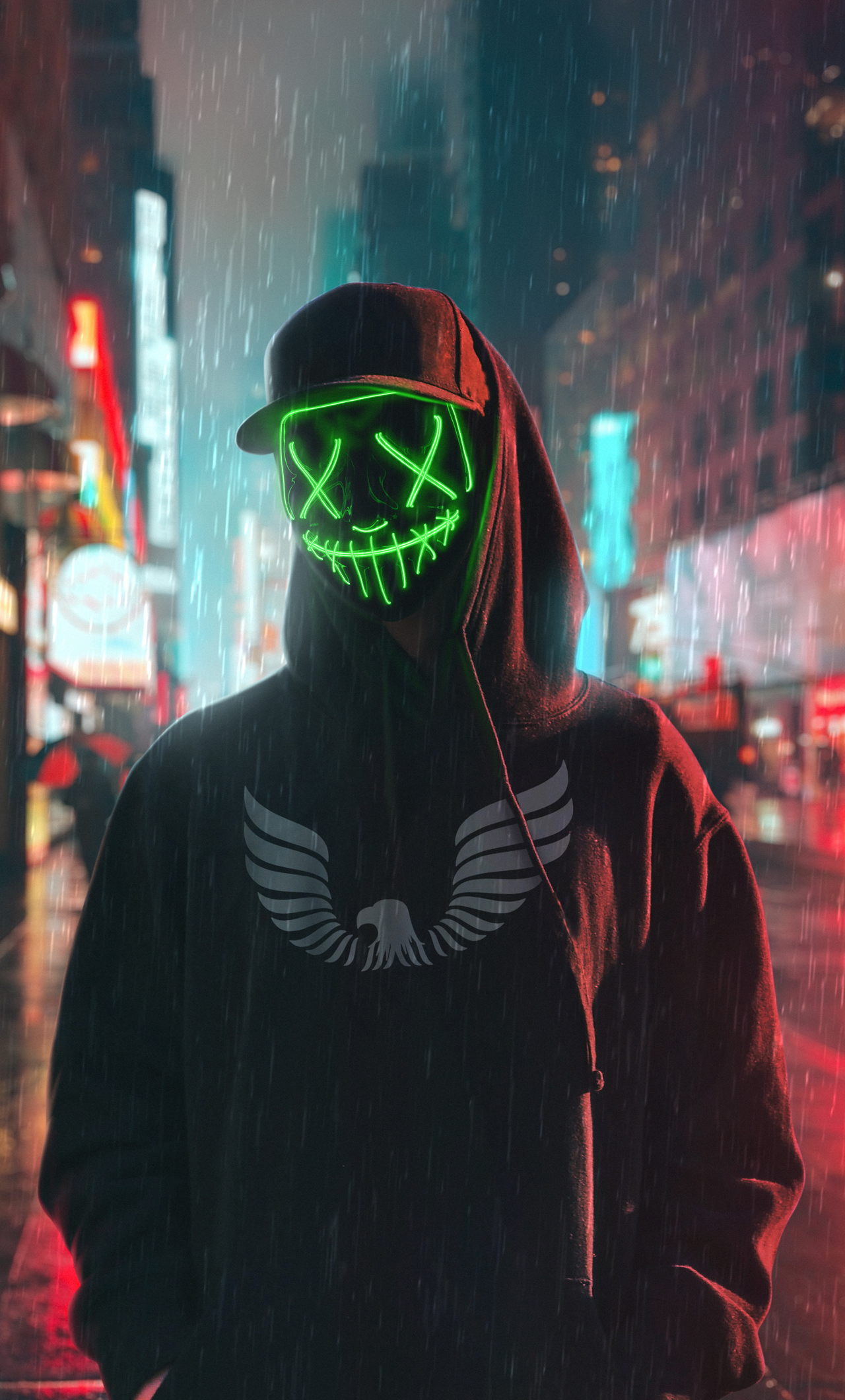 Hoodie Boy Green Glowing Mask 4k iPhone HD 4k Wallpaper, Image, Background, Photo and Picture