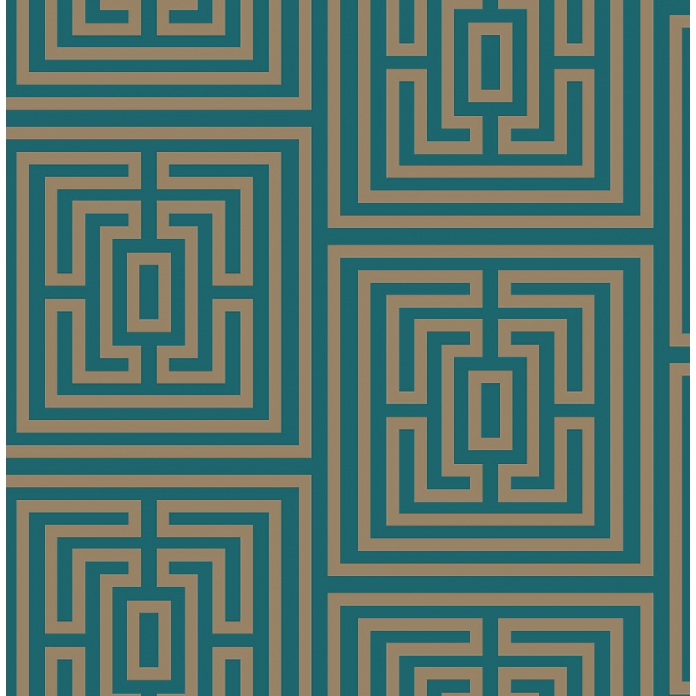 I Love Wallpaper Maze Geometric Wallpaper Rich Teal, Gold from I Love Wallpaper UK