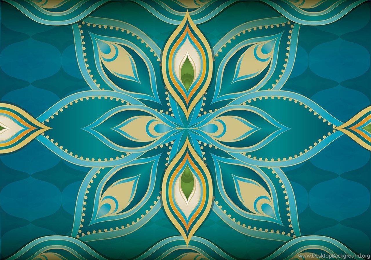 Blue Teal And Gold Exotic Indian Pattern Wallpaper Mural. Desktop Background