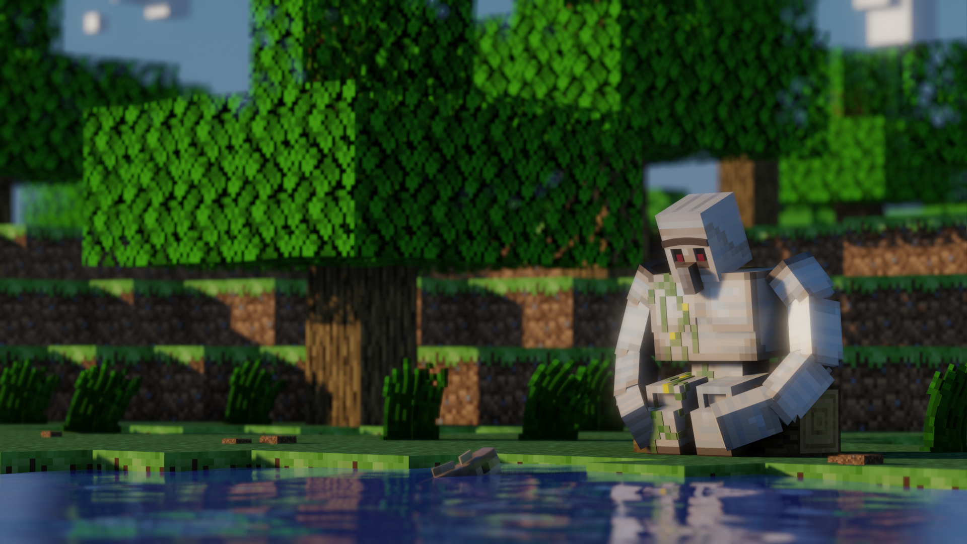 Iron Golem by the river.: Minecraft