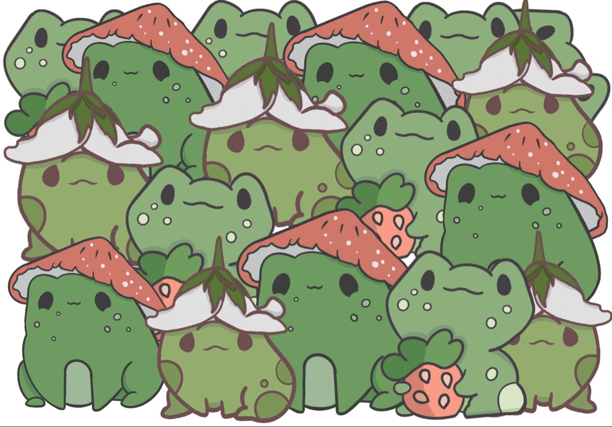 Frogs Galore! Mushroom Flower Strawberry cottagecore on Etsy. Frog wallpaper, Frog art, Frog drawing