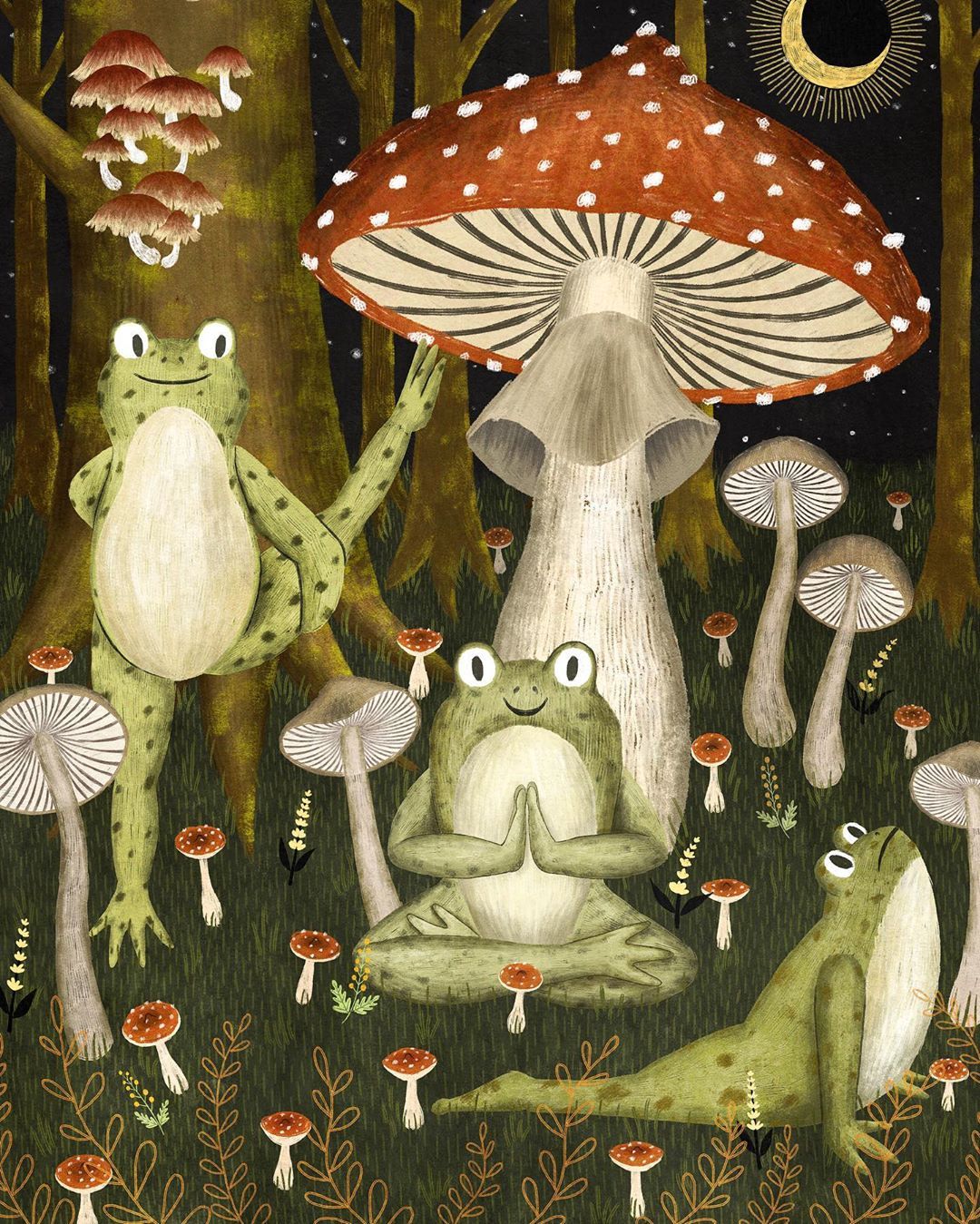 forest yoga. Frog art, Art collage wall, Cute art