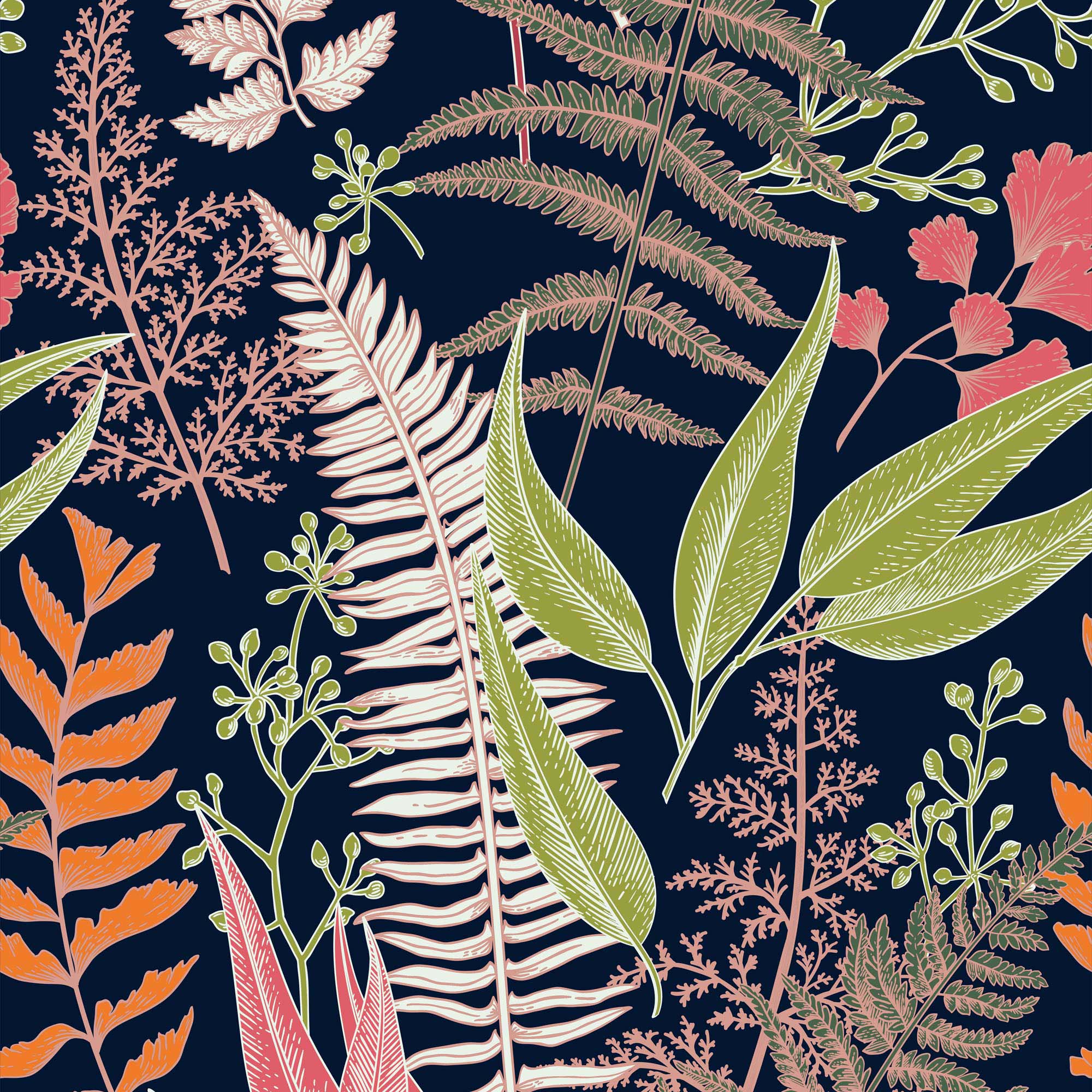 Welcome To The Jungle Wallpaper in Navy, Lime Green