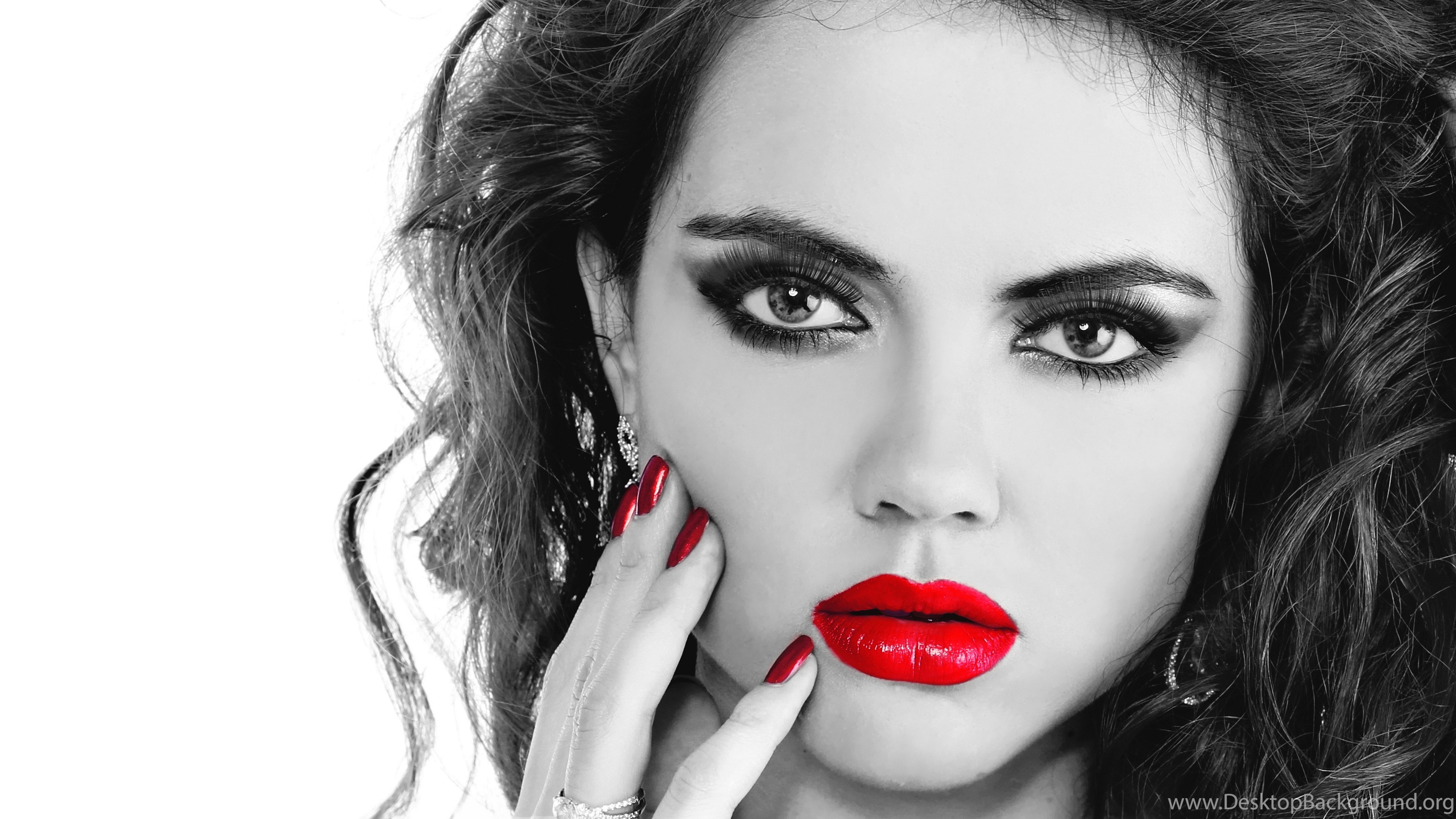 Download Wallpaper Girl, Make up, Red Lips, Eyelashes, Eyes, Eyes. Desktop Background