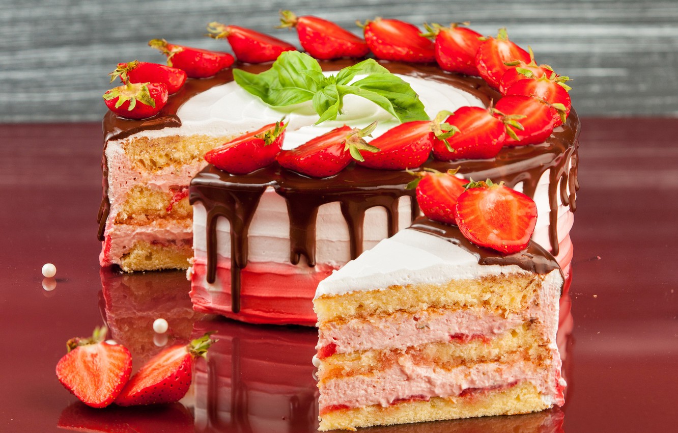 Wallpaper chocolate, strawberry, cake, cream image for desktop, section еда