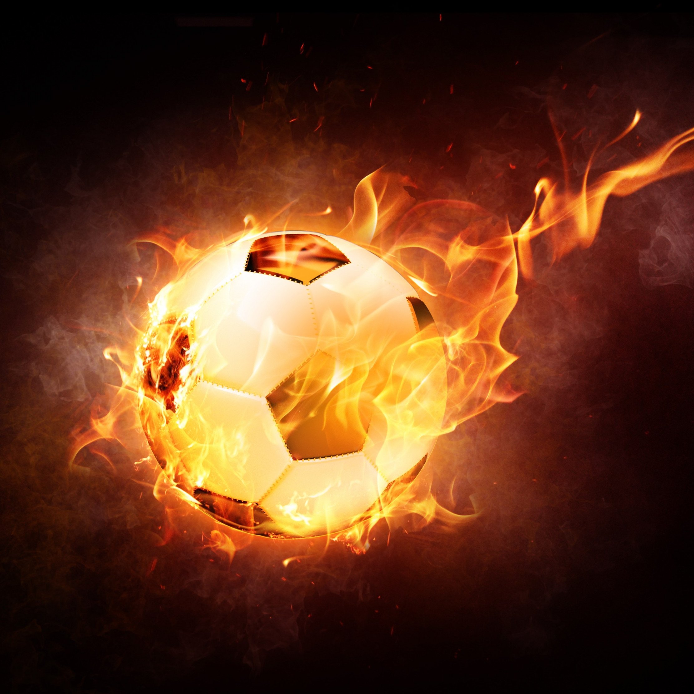 Download wallpaper: The football ball is on fire 2224x2224