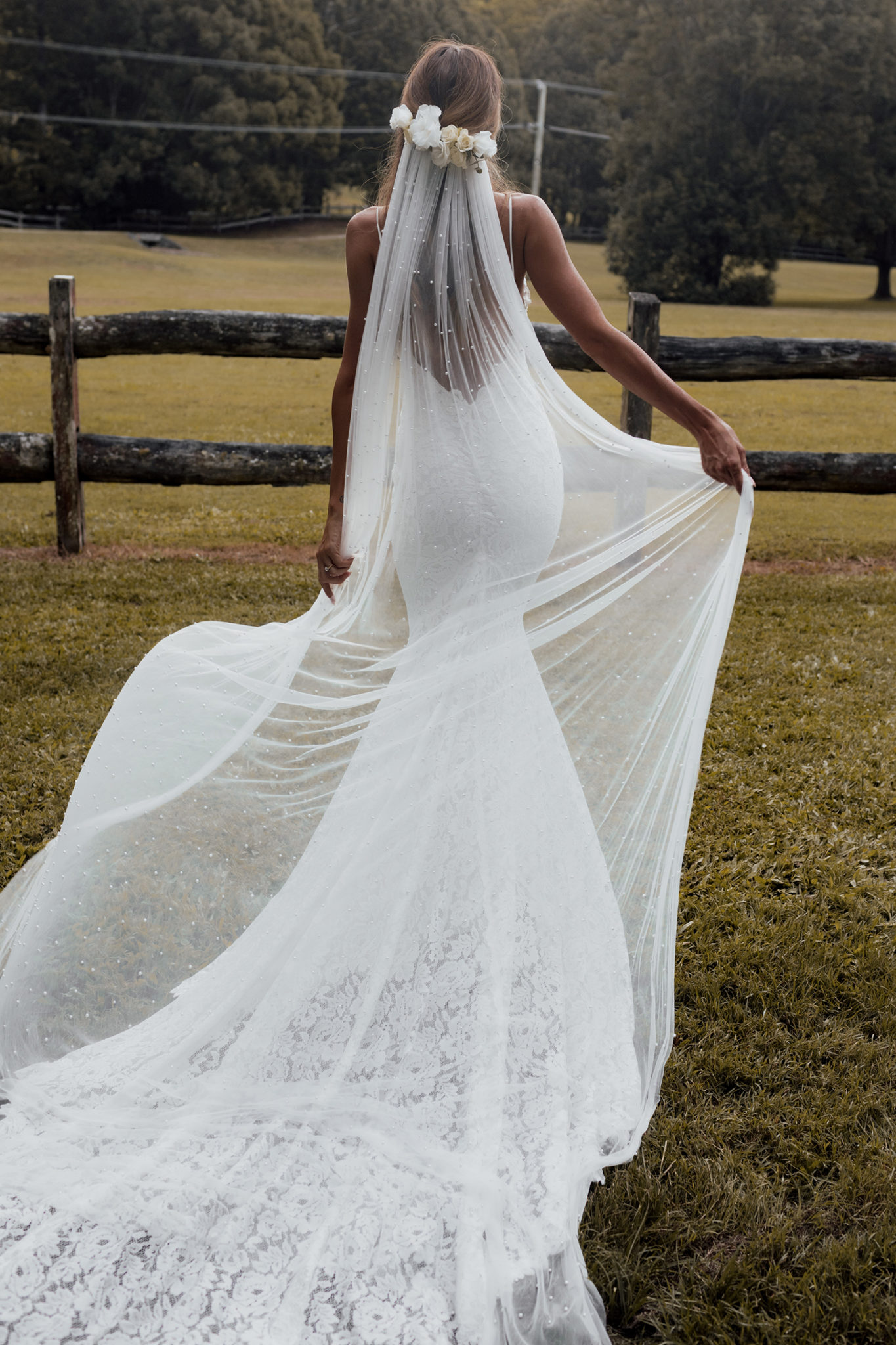 Pearly Long Veil. Bridal Veil with Pearls. Grace Loves Lace