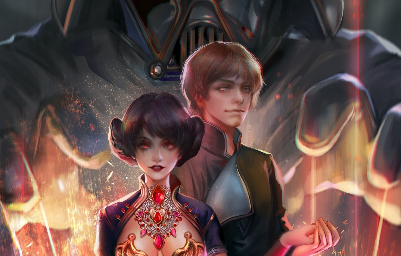 Wallpaper girl, Star Wars, Star Wars, two, Darth Vader, Luke Skywalker, Princess Leia image for desktop, section фантастика
