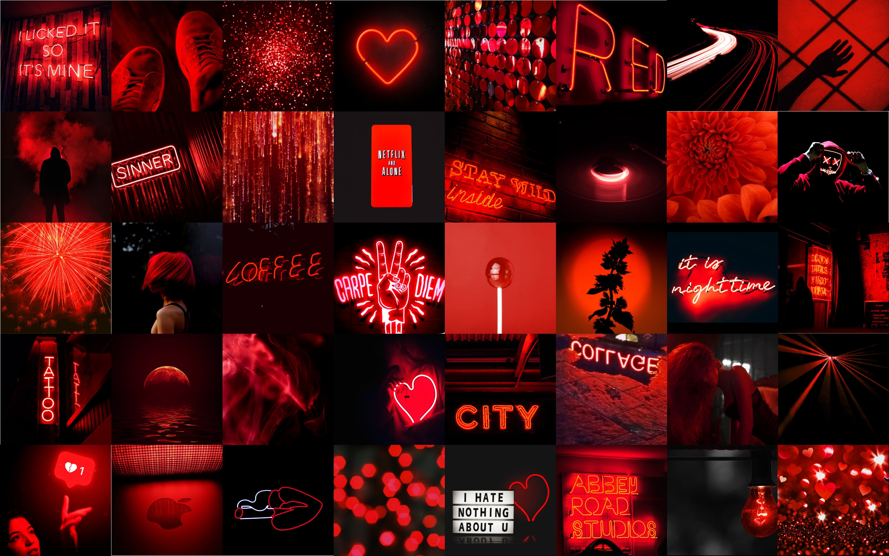 Dark Red Neon Wall Collage Kit
