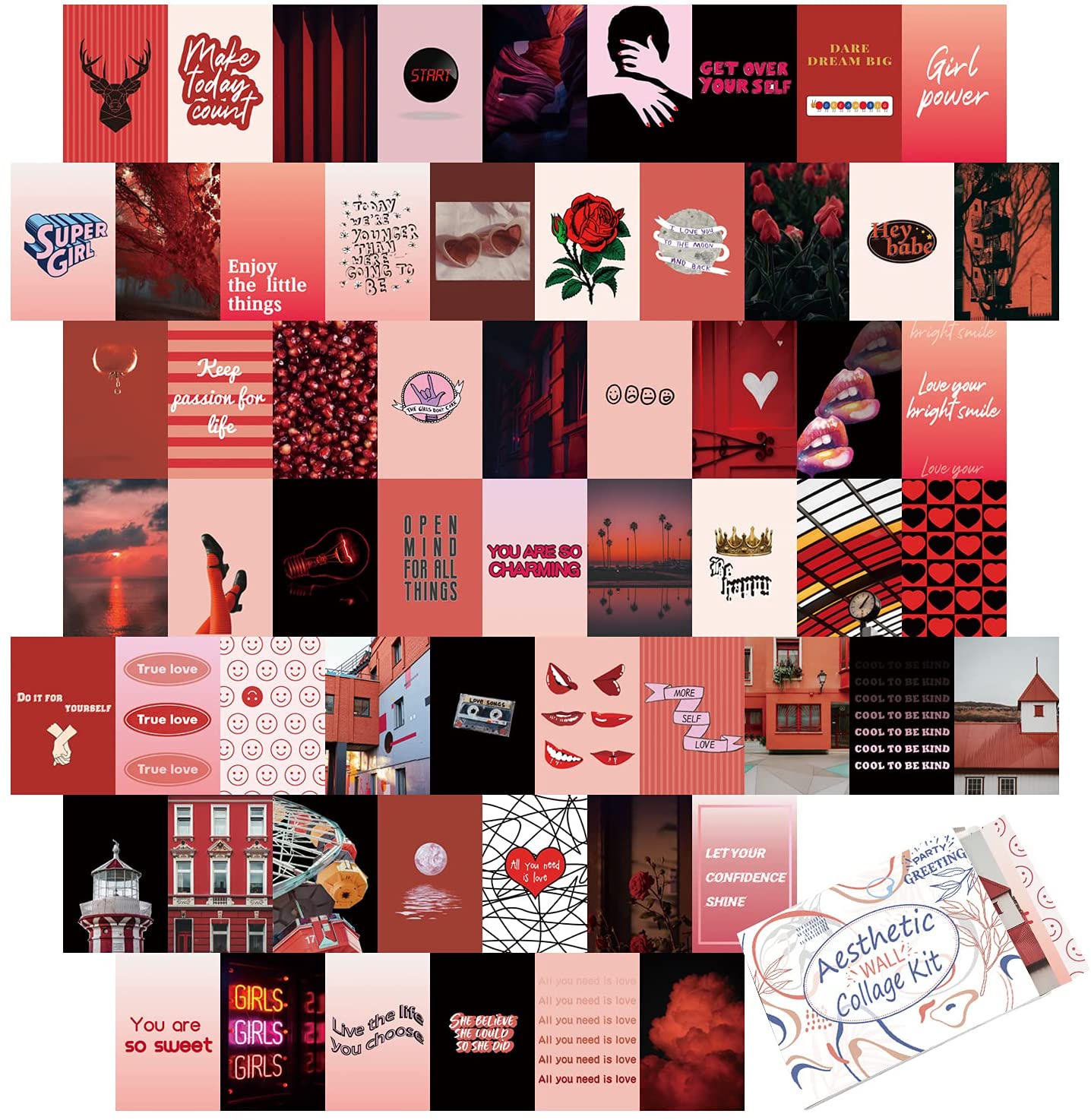 Pieces Wall Collage Kit Aesthetic Room Decor for Bedroom, Red Photo Art Picture Collage Kit for Teen Girls and Women, 4x6 inch Photo Collection, Everything Else