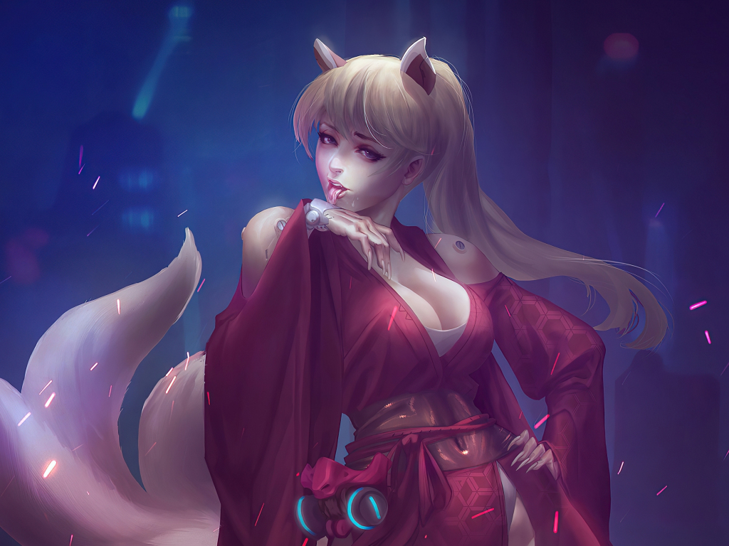 Desktop wallpaper cyber cat girl, fantasy, artwork, HD image, picture, background, fe56f1