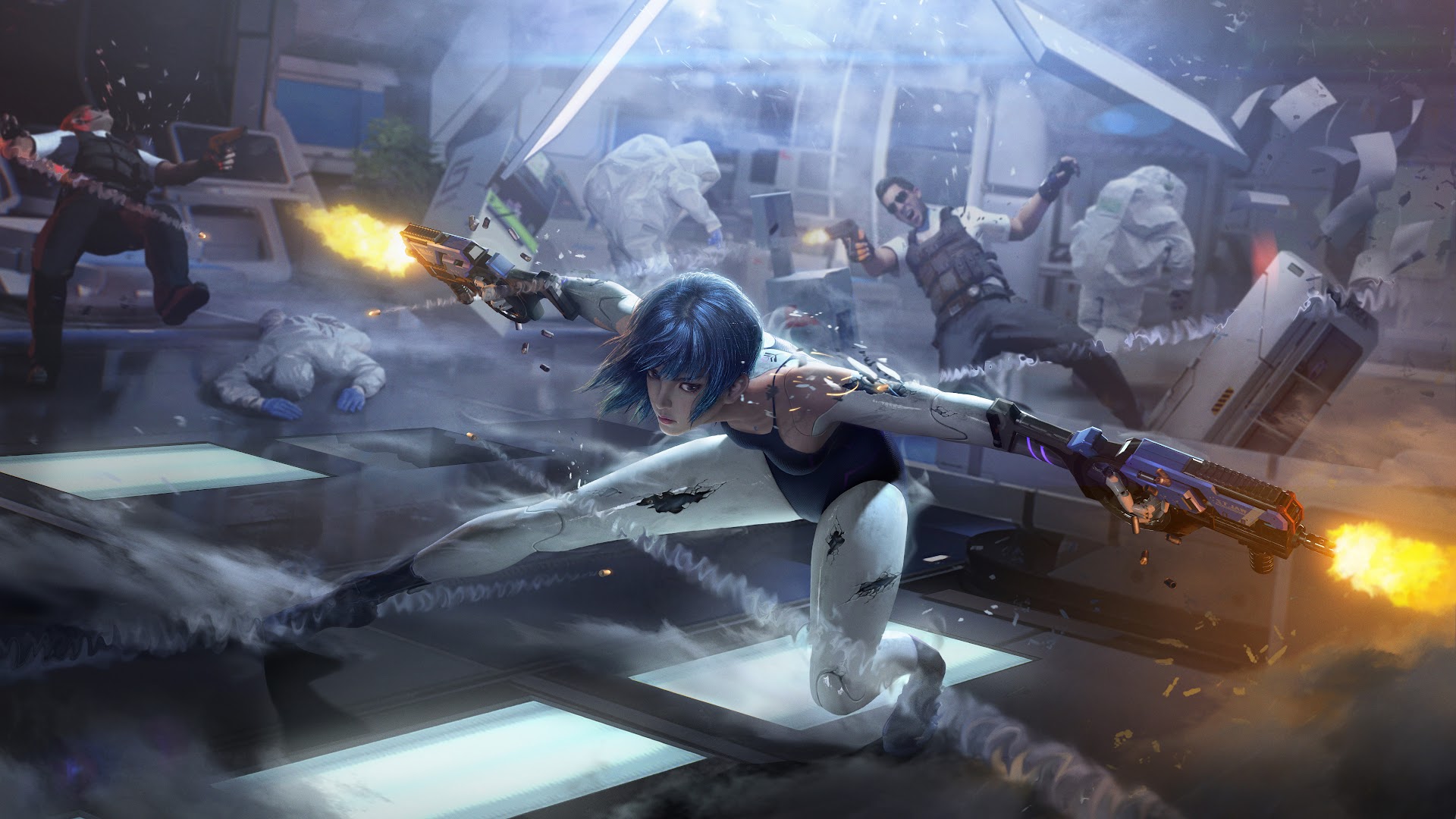 Cyberpunk Girl Gun Fight Pistol Sci Fi Cyber Hunter 8K Wallpaper