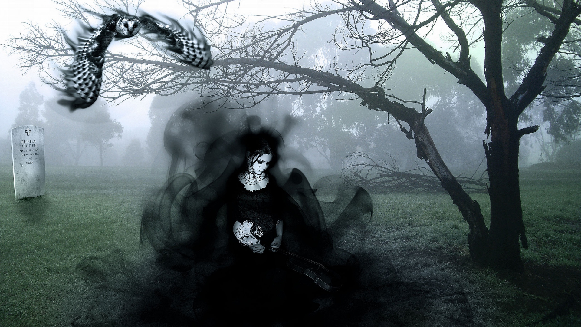 Download 1920x1080 HD Wallpaper ghost lady gothic dark fog cemetery, Desktop Background HD