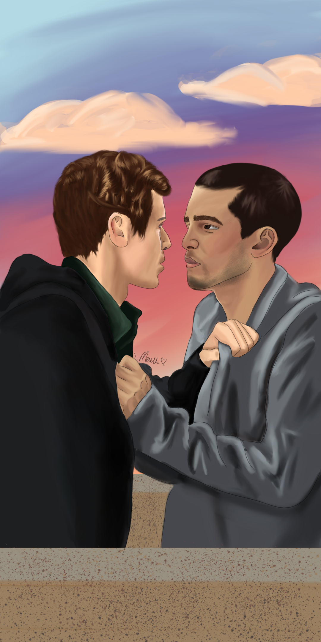 A wallpaper I drew of Omar and Ander from Elite. Pretty gay. Feel free to use.: lgbt