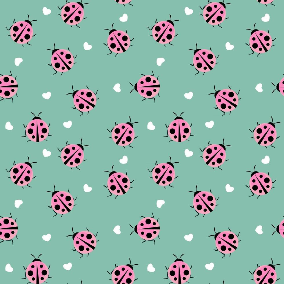 Cute Ladybug Seamless Pattern Background Vector Illustration