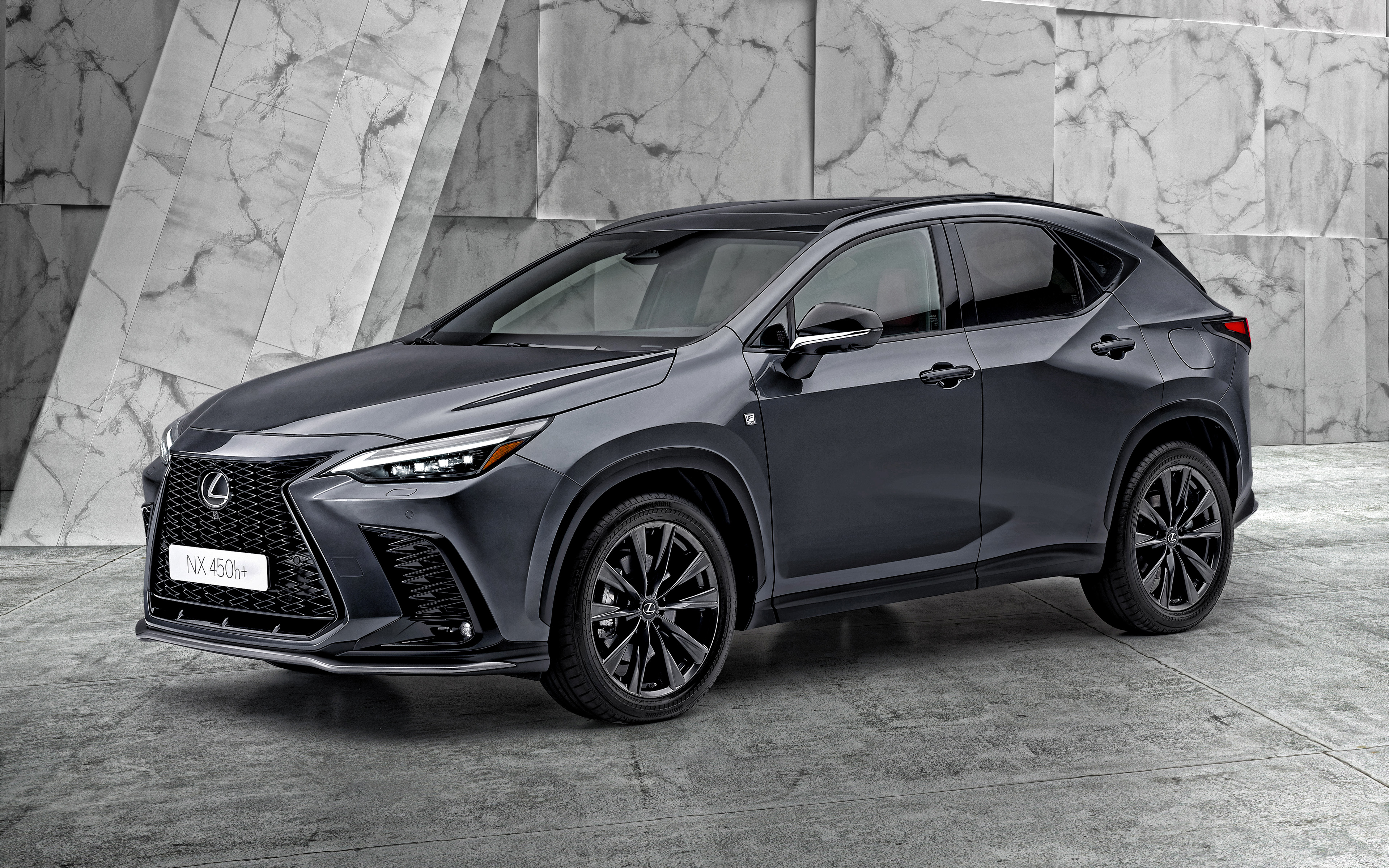 Download wallpaper Lexus NX 450h F Sport, 4k, front view, exterior, new gray Lexus NX, Japanese cars, Lexus for desktop with resolution 3840x2400. High Quality HD picture wallpaper