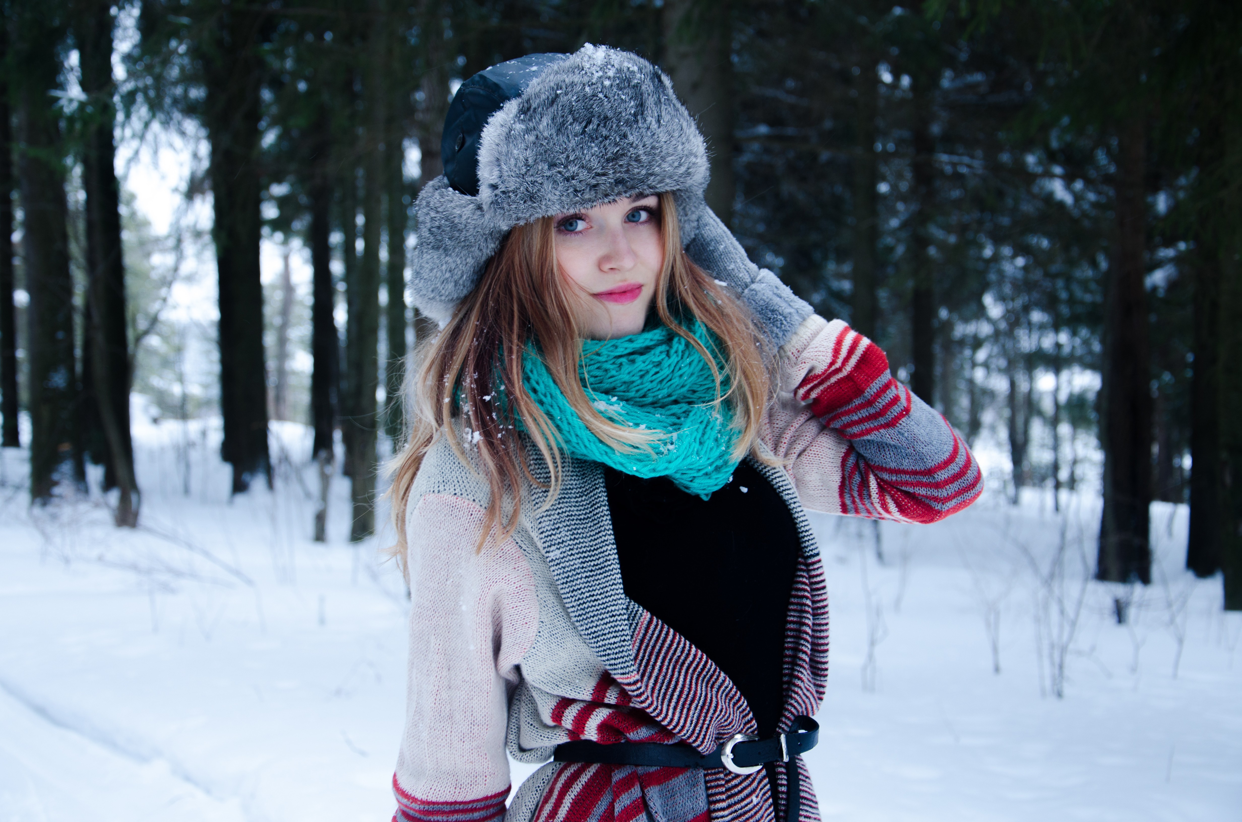 #gloves, #hat, #long hair, #snow, #women outdoors, #blue eyes, # winter, #blonde, #women, wallpaper. Mocah HD Wallpaper
