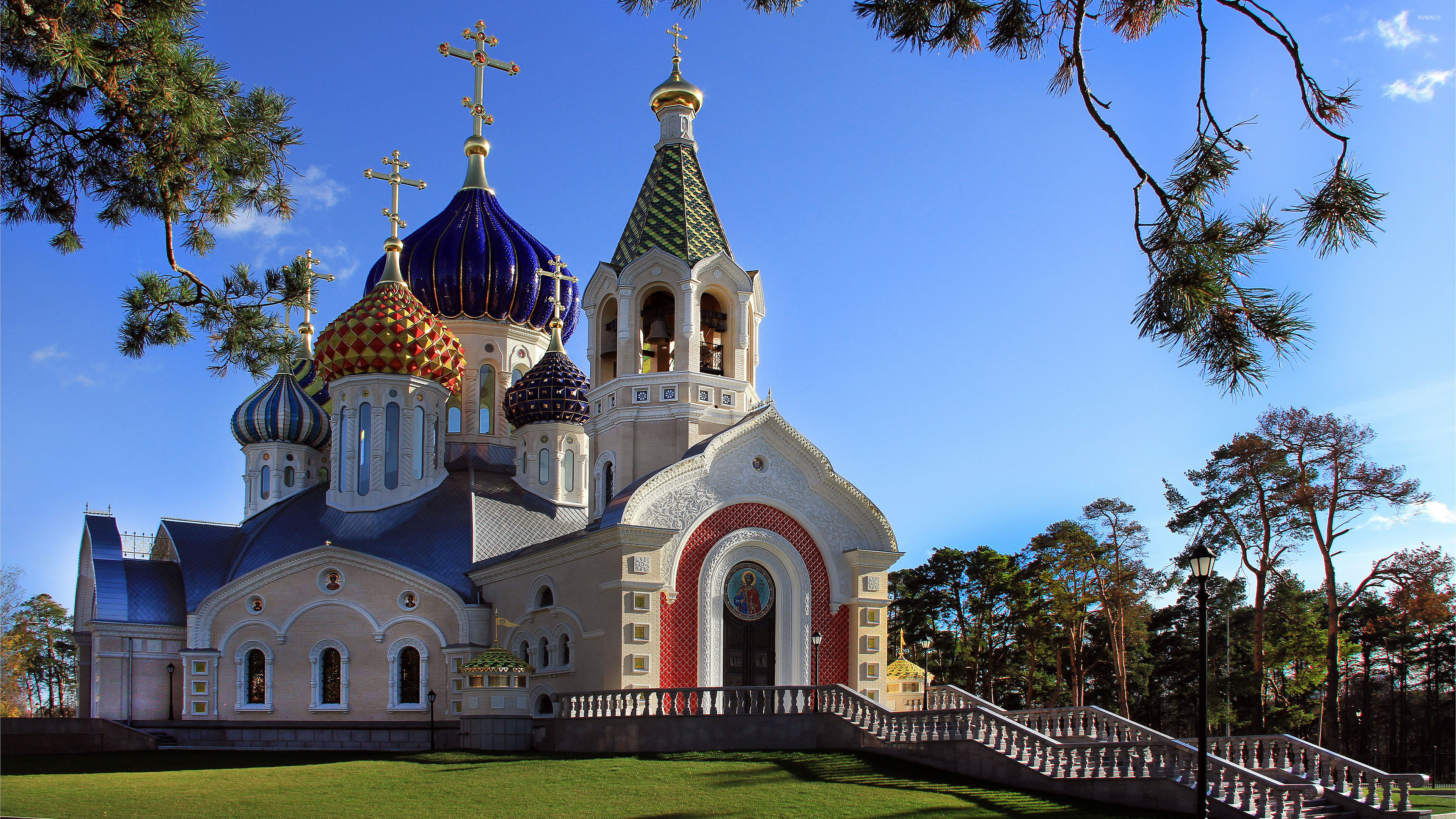 Colorful domes on a orthodox church wallpaper wallpaper