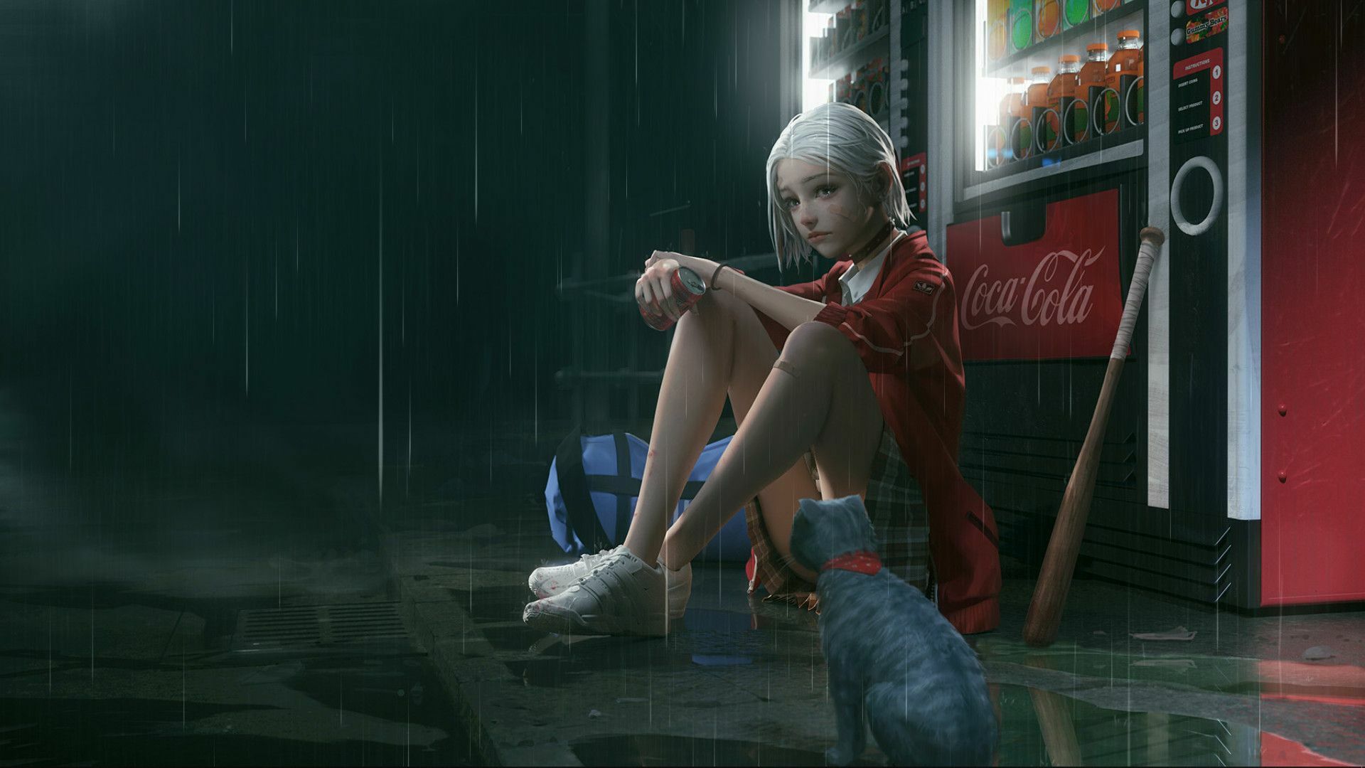 Girl near the vending machine with a Cola live wallpaper [DOWNLOAD FREE]