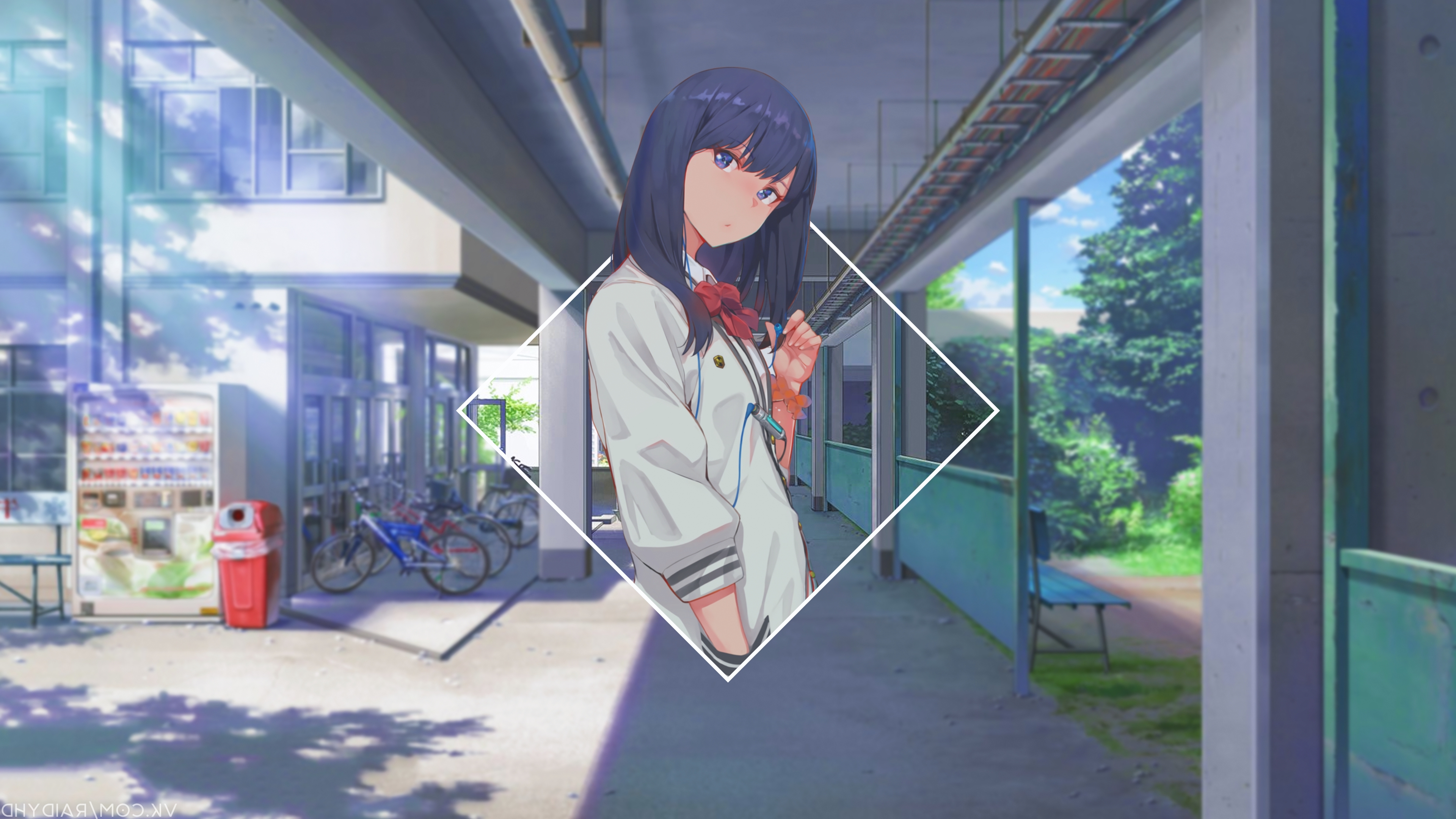 Wallpaper Blue Hair, Vending Machine, School, Anime Girl:3840x2160
