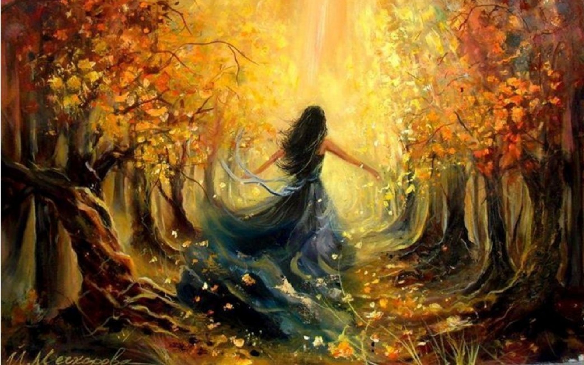 Woman Autumn Forest Sunlight wallpaper. Woman Autumn Forest Sunlight