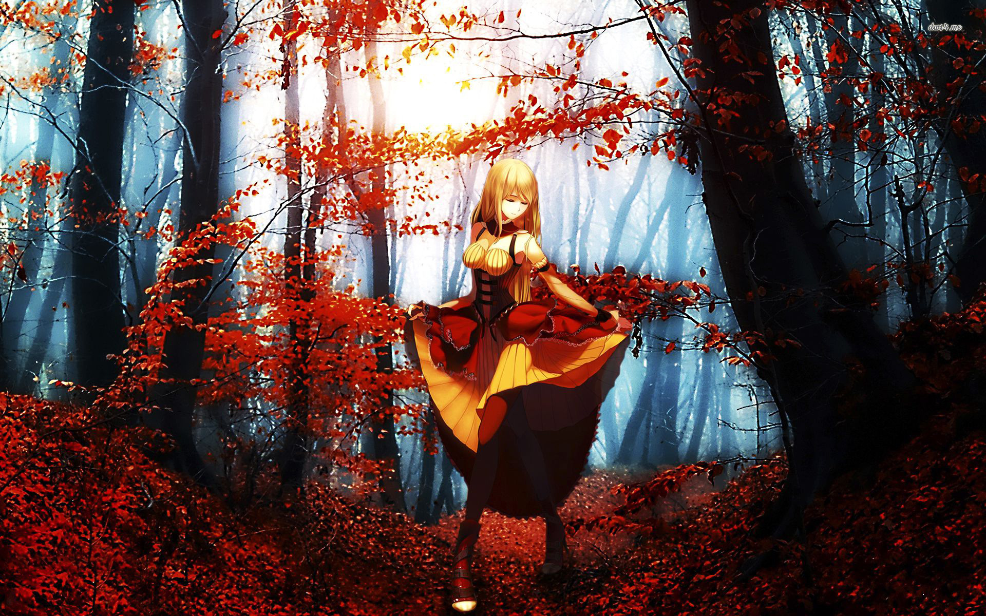 Girl And Fall Wallpaper