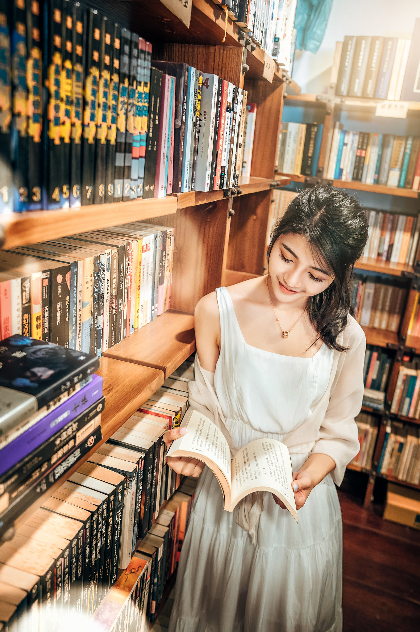 Wallpaper, books, Asian, women, model 1361x2047