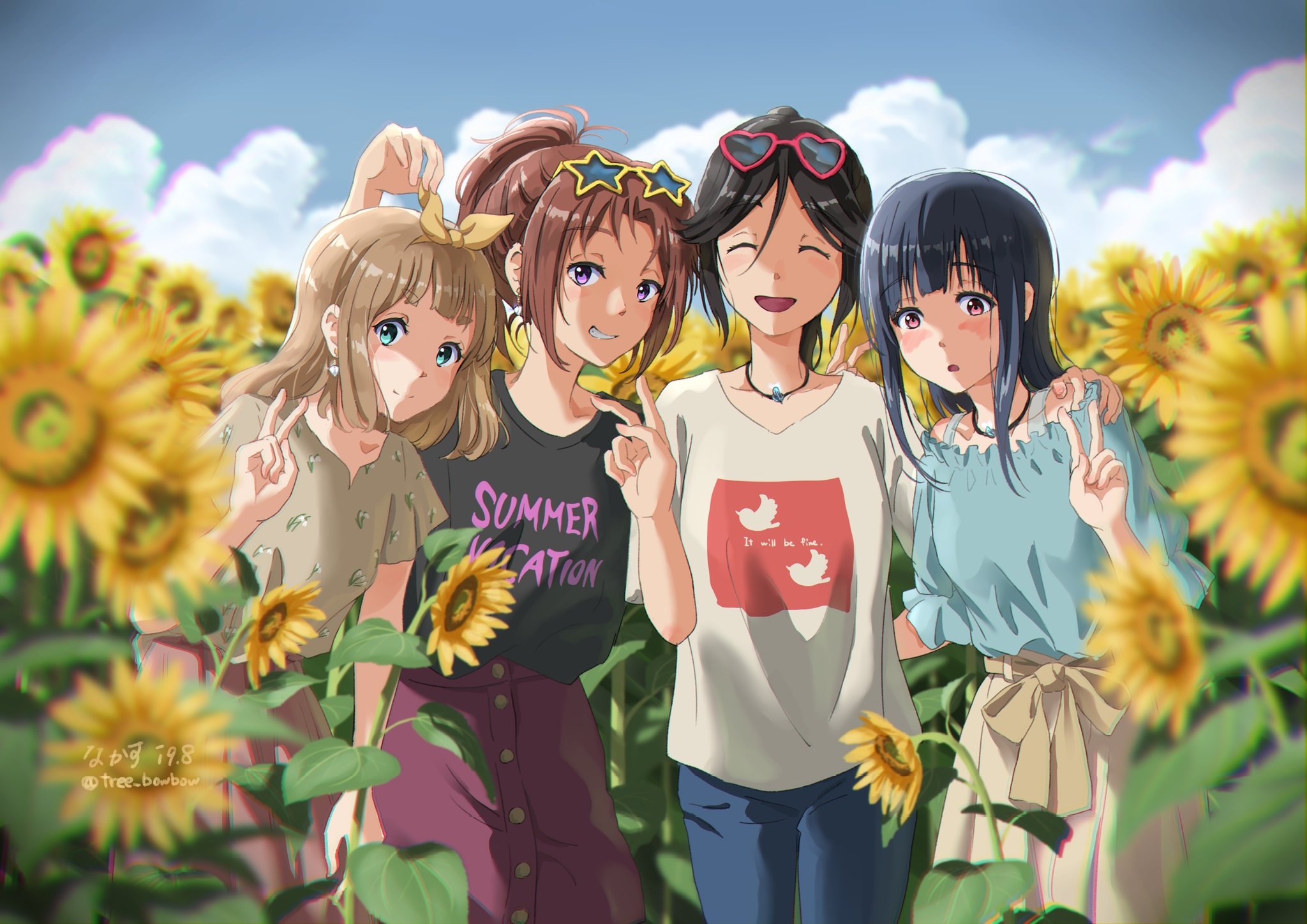 Download 2048x1448 Kasaki Nozomi, Yoroizuka Mizore, Nakagawa Natsuki, Hibike Euphonium, Sunflowers Wallpaper