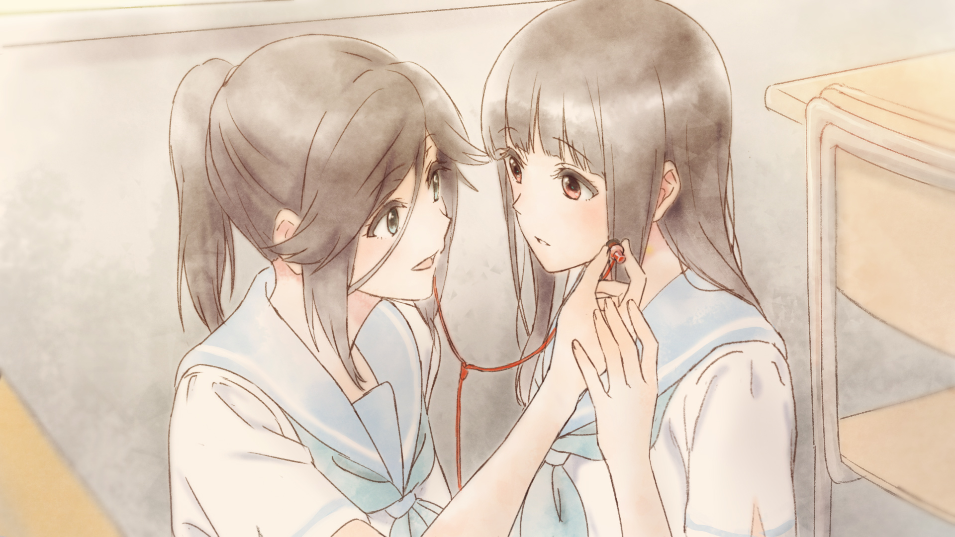 piroaki hibike! euphonium liz to aoi tori kasaki nozomi yoroizuka mizore seifuku wallpaper yuri