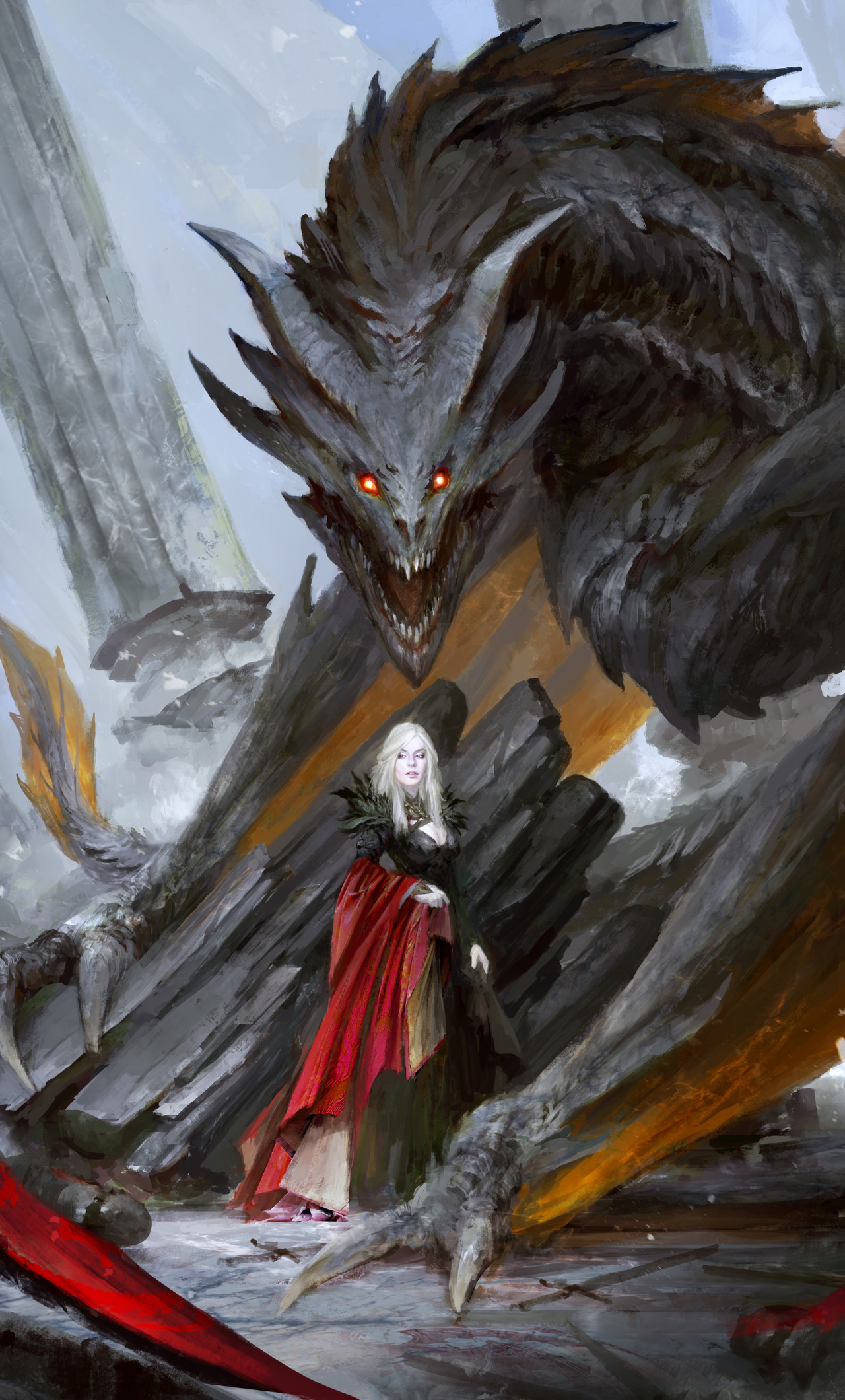 Download Queen and dragon, Game of Thrones, TV show, art wallpaper, 1280x iPhone 6 Plus