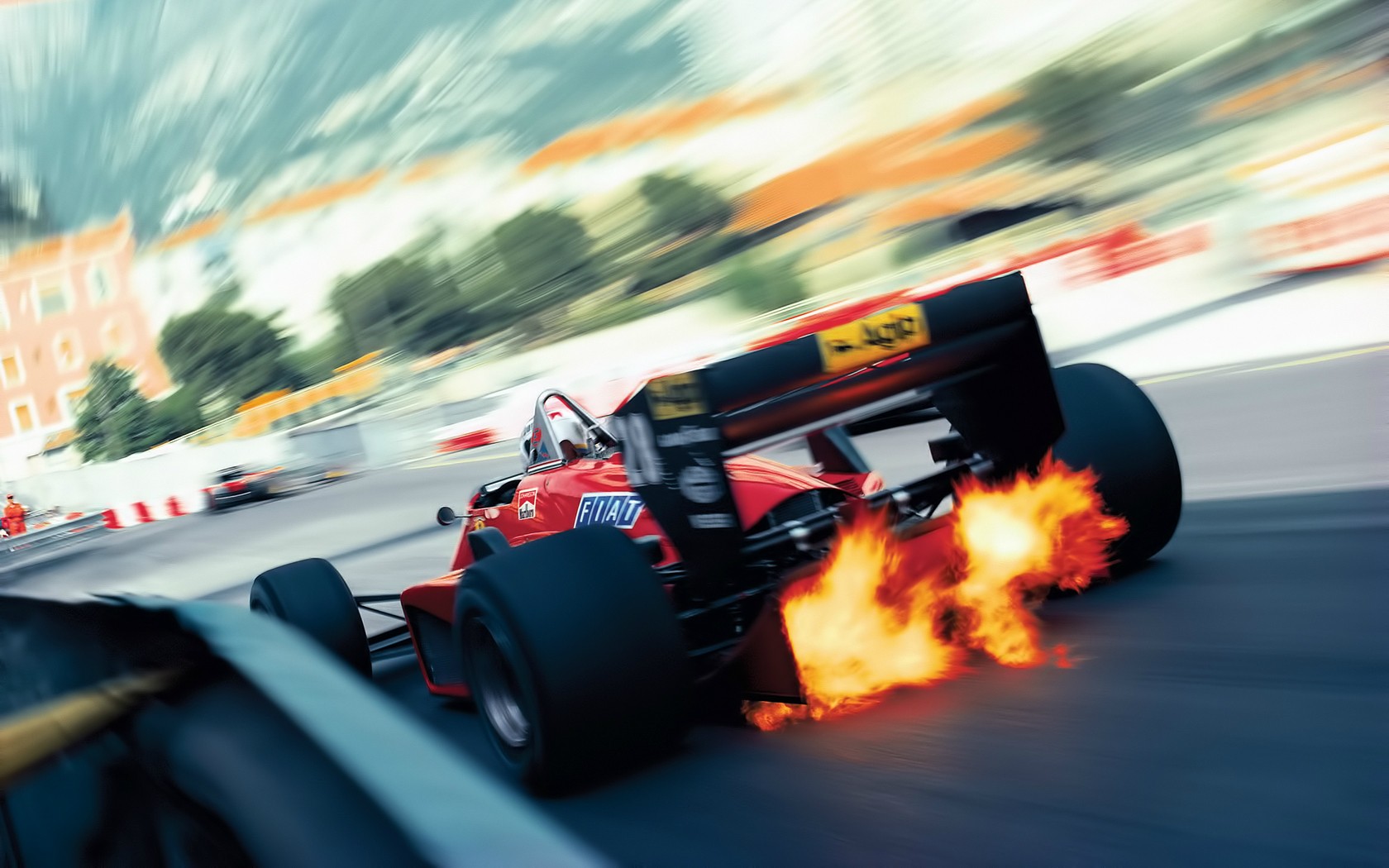 Ferrari Racing Formula 1 Vintage Blurred Backfire Wallpaper:1680x1050